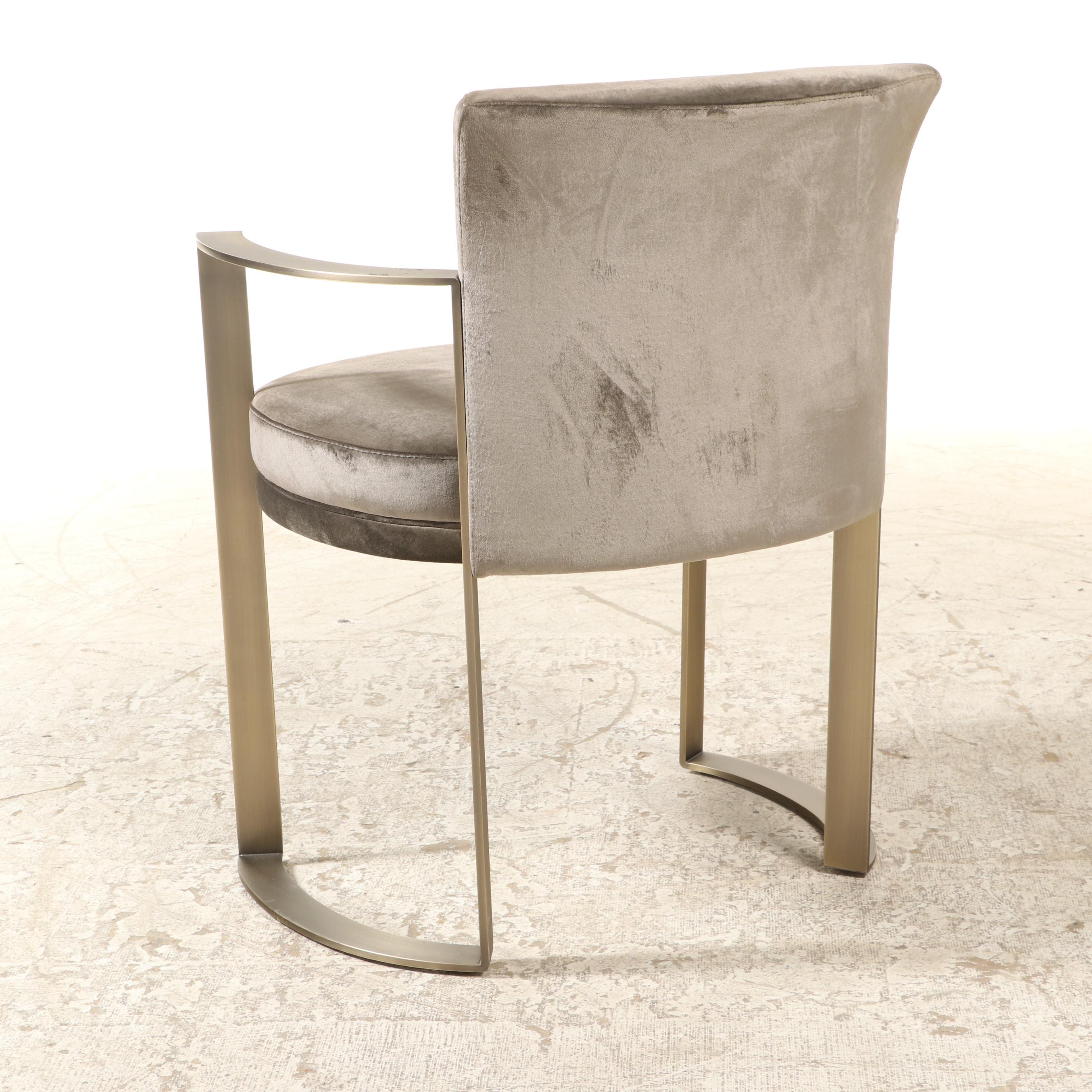 Set of Four Fendi Casa "Ripetta" Bronze-Patinated Steel & Smoke Velour Armchairs