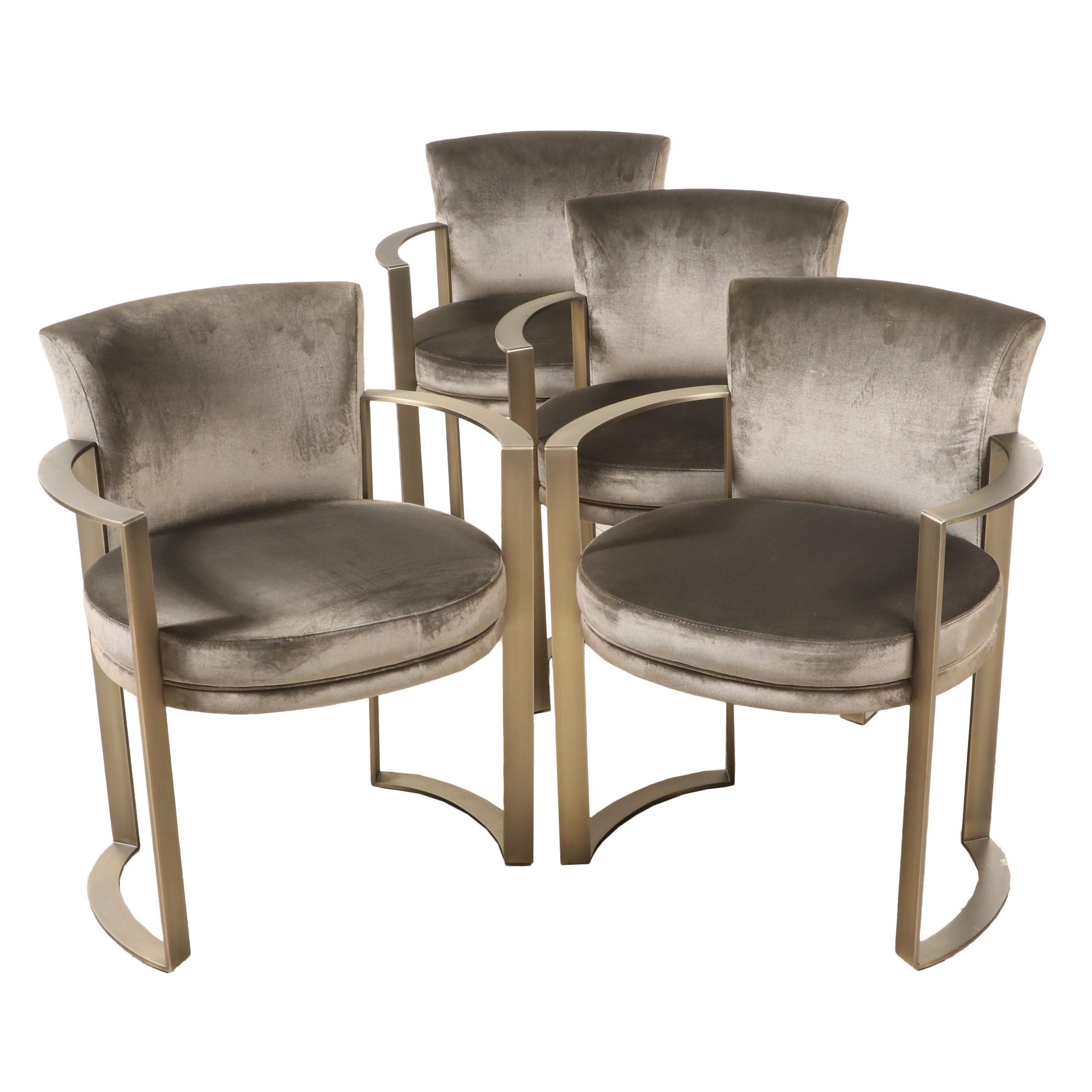 Set of Four Fendi Casa "Ripetta" Bronze-Patinated Steel & Smoke Velour Armchairs