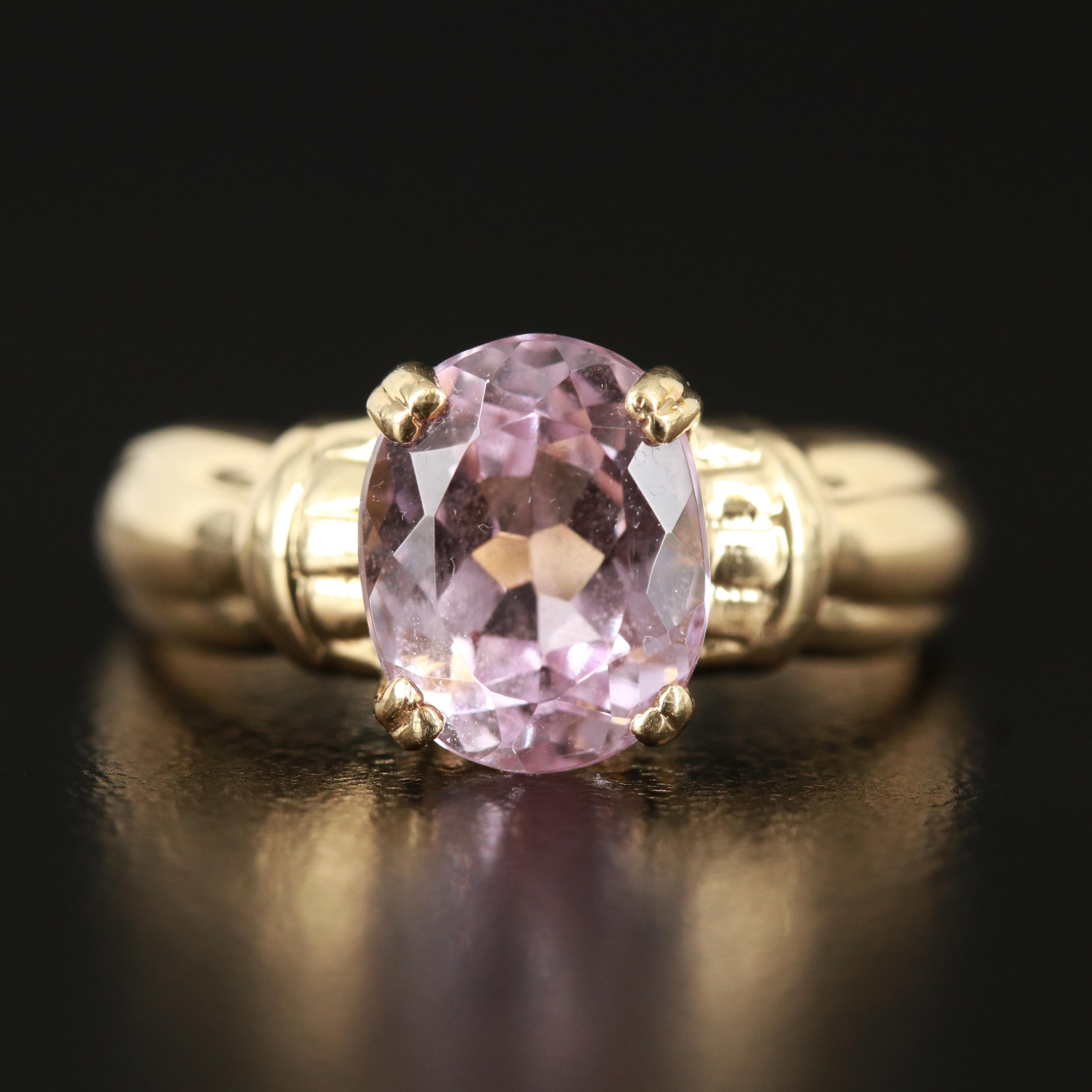14K Kunzite Ring with Fluted Shoulders