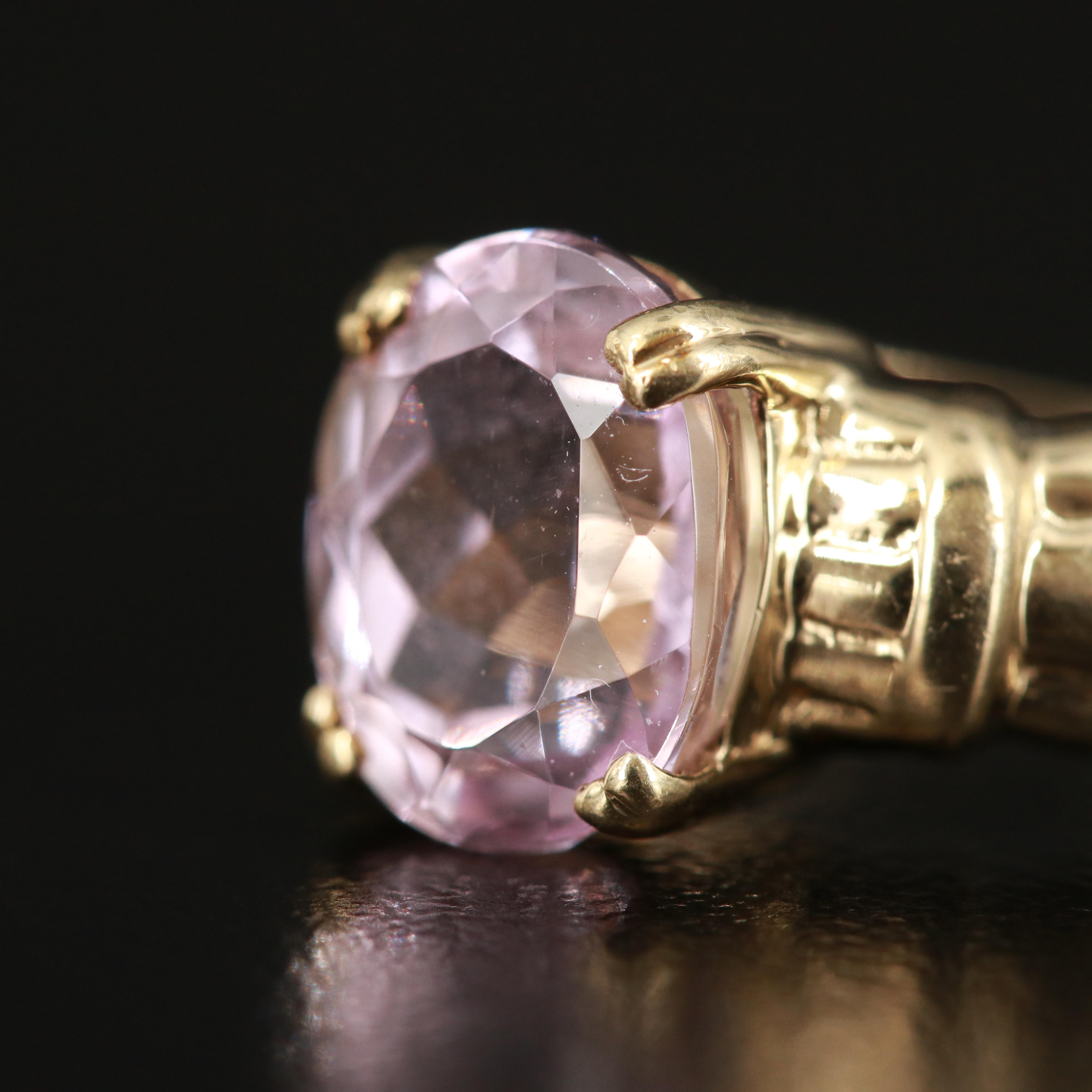 14K Kunzite Ring with Fluted Shoulders