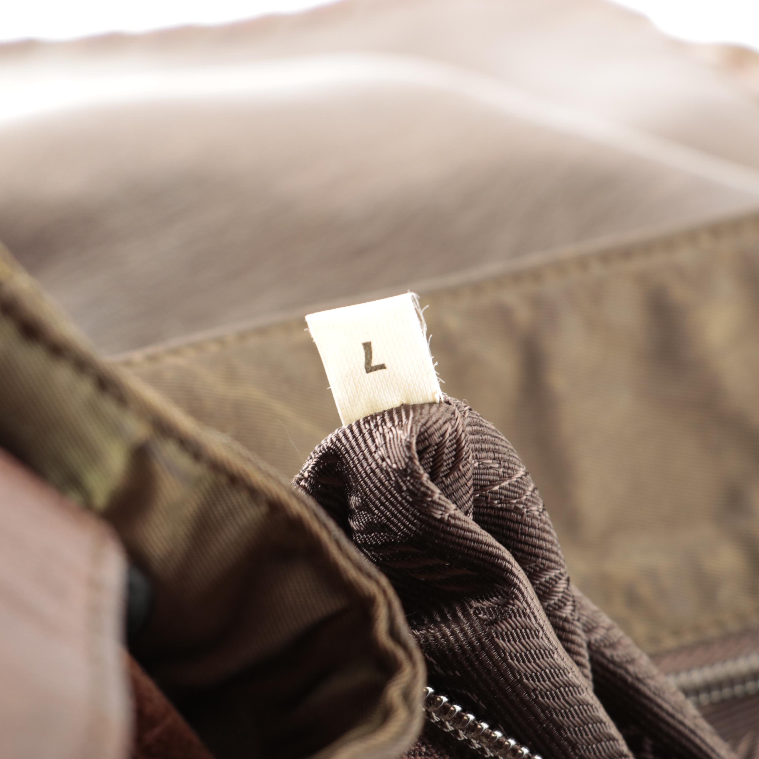 Prada Brown Whipstitched Leather and Green Tessuto Nylon Drawstring Shoulder Bag