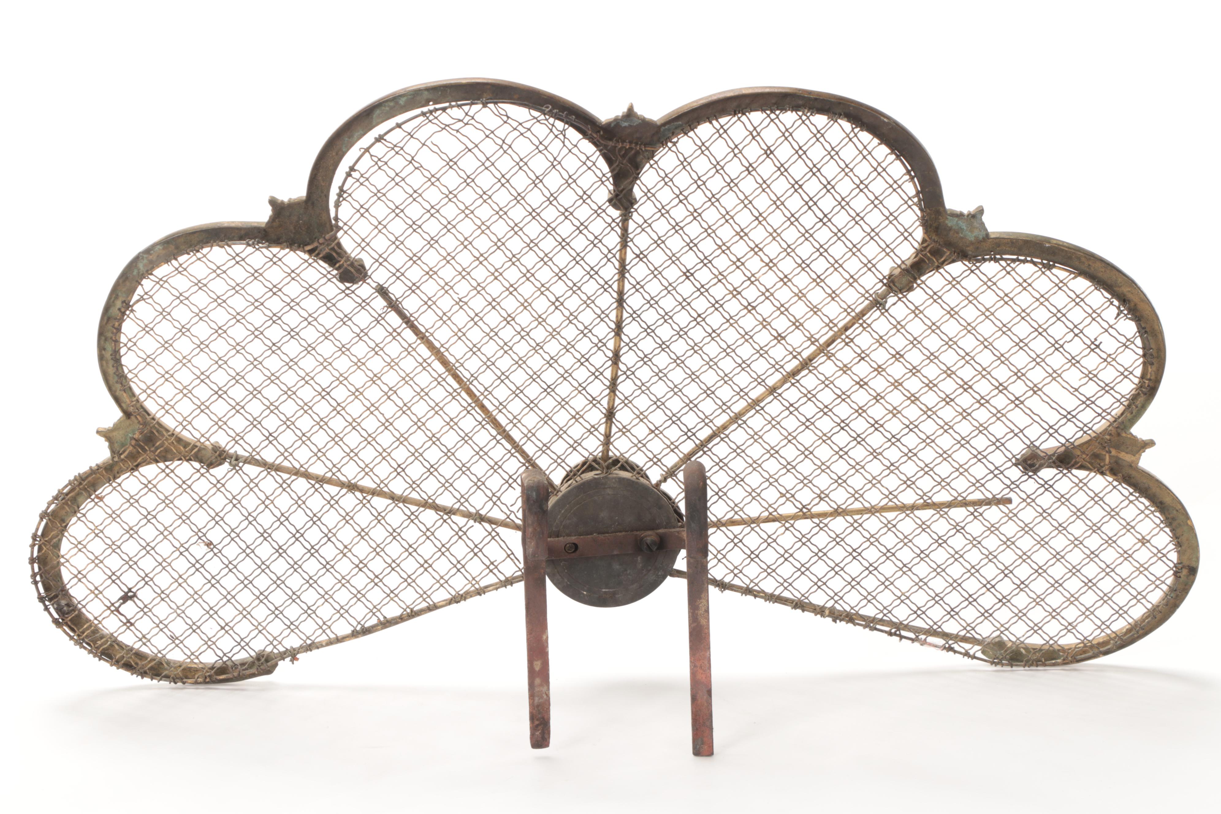Victorian Style Brass and Metal Fan Fireplace Screen, 20th Century