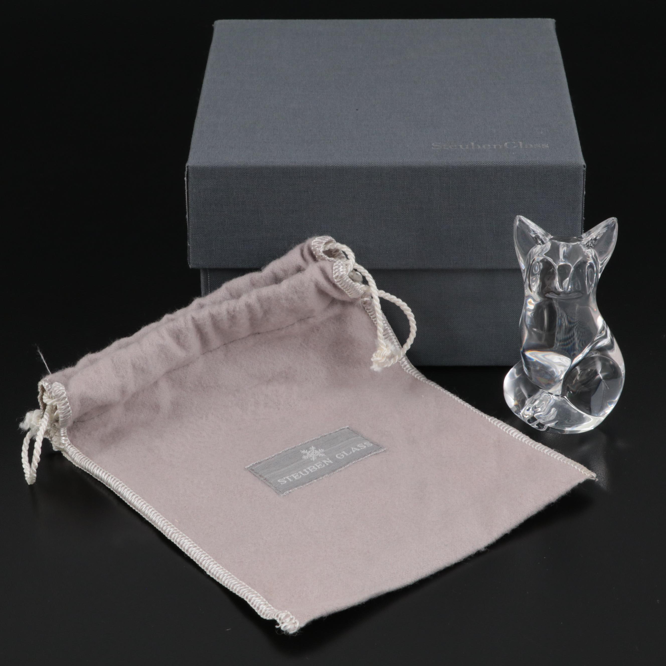 Steuben Art Glass Fox Figurine by Lloyd Atkins, Late 20th Century