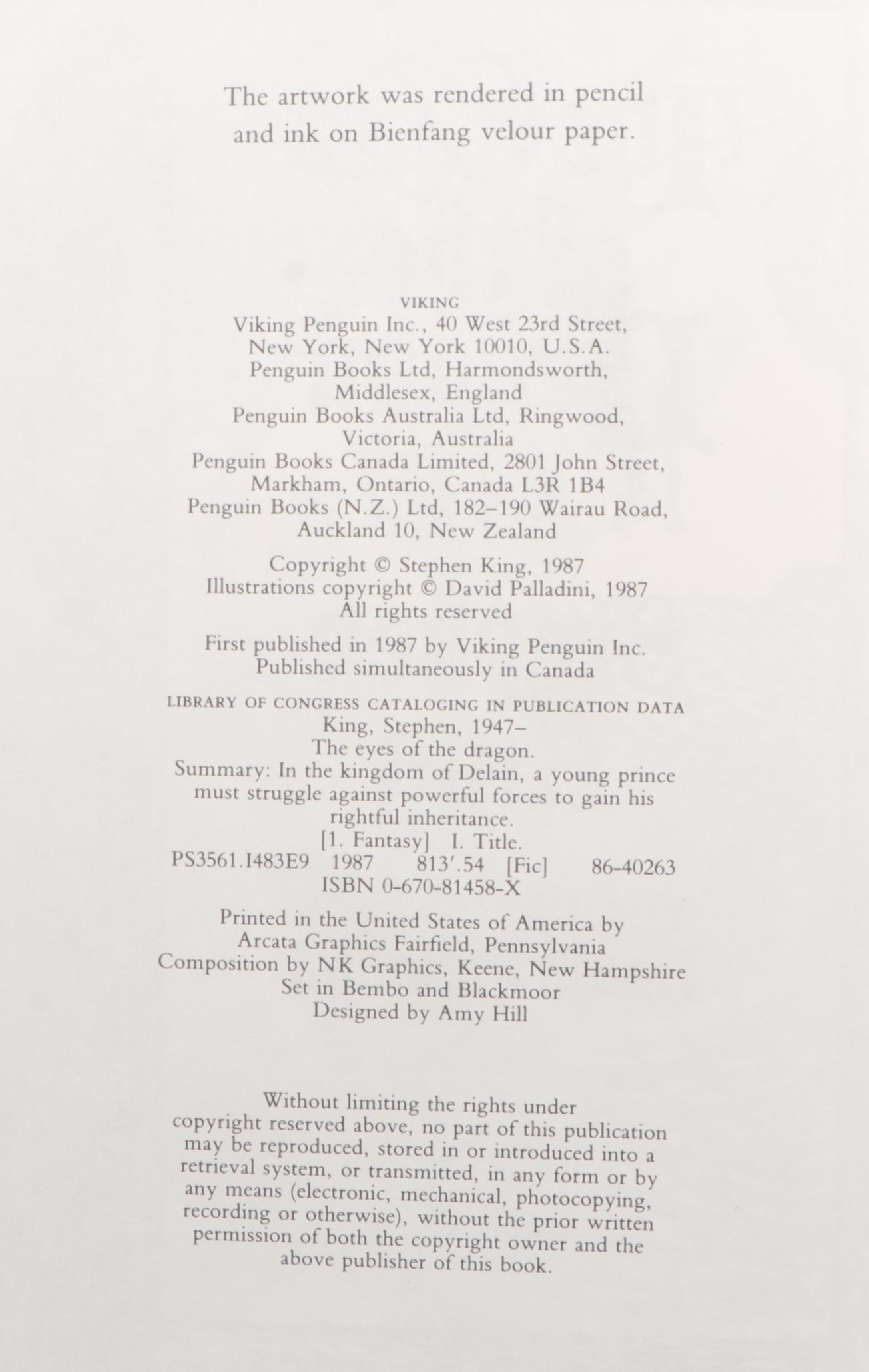 First Edition "The Eyes of the Dragon" by Stephen King, 1987