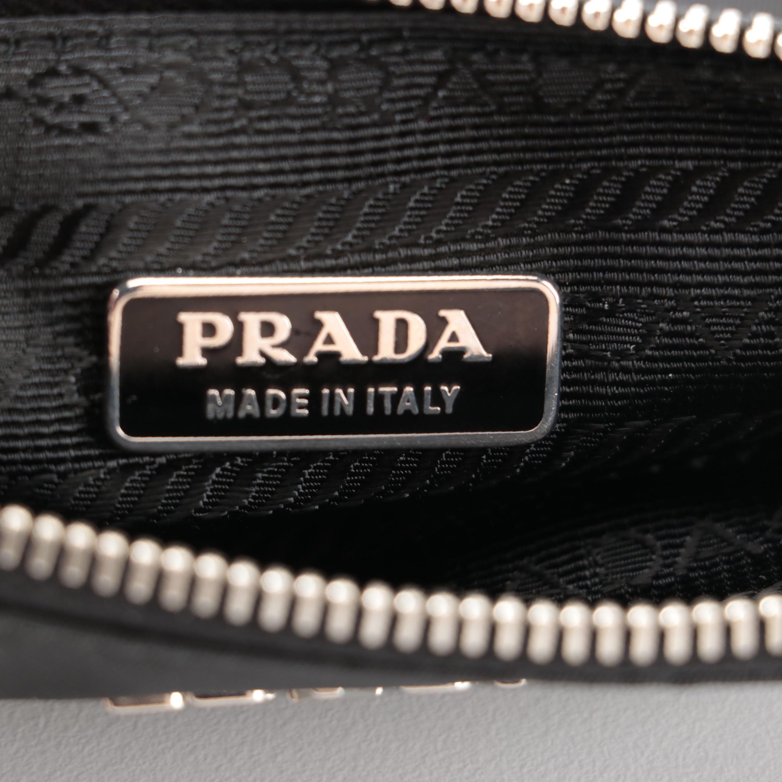 Prada Zip Pouch in Black Tessuto Nylon with Saffiano Leather Bull Detail in Box
