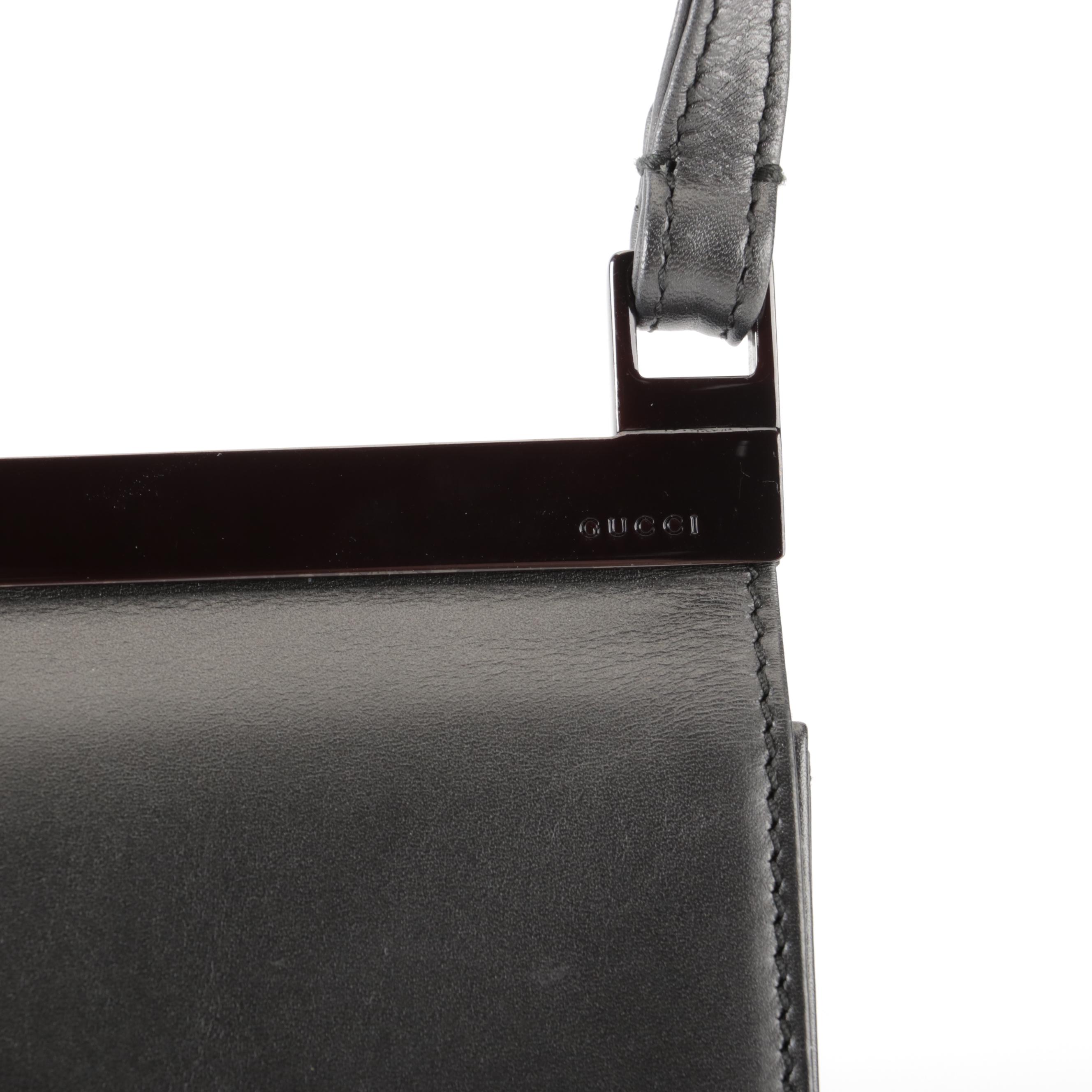 Gucci Metallic Dark Gray Leather Front Flap Purse