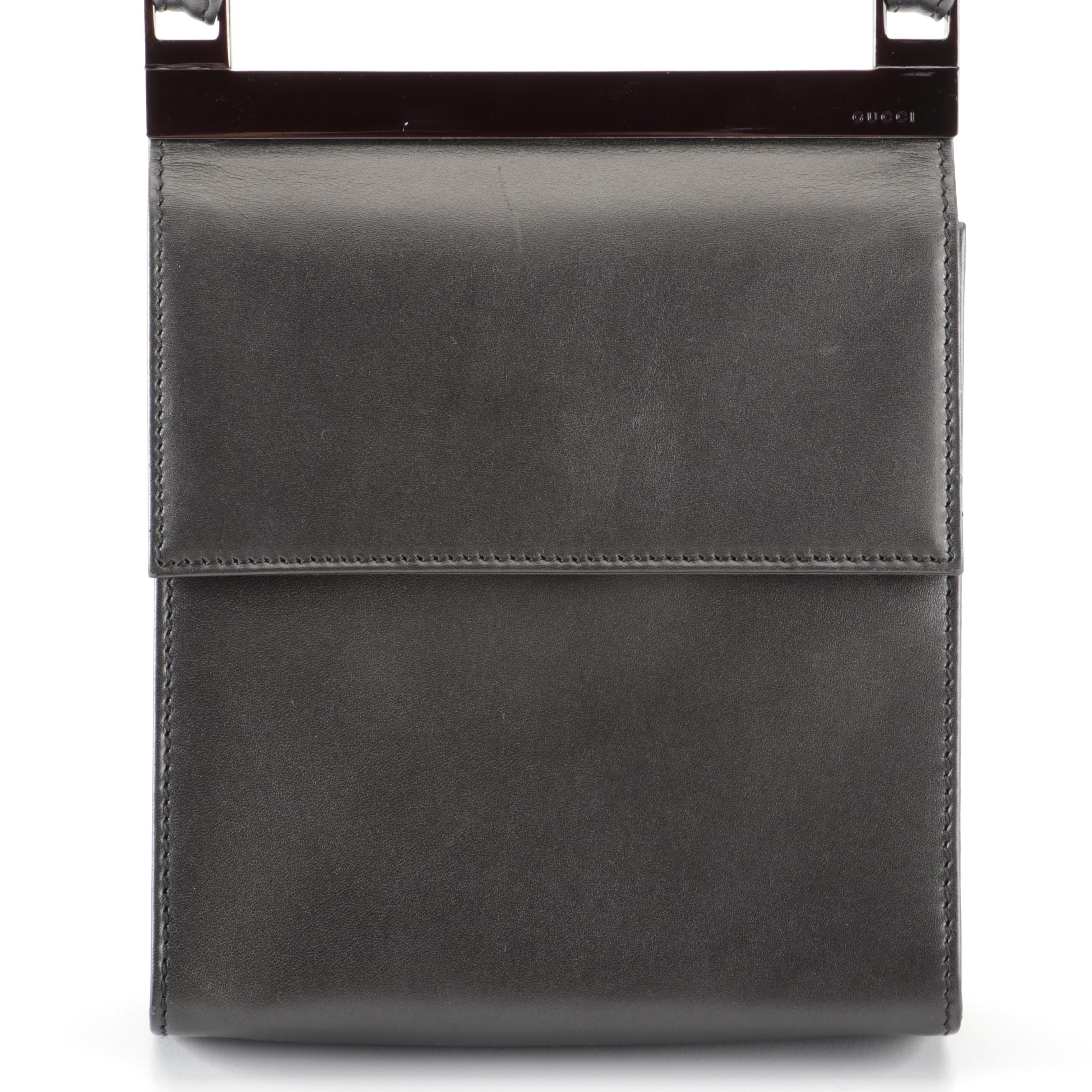 Gucci Metallic Dark Gray Leather Front Flap Purse