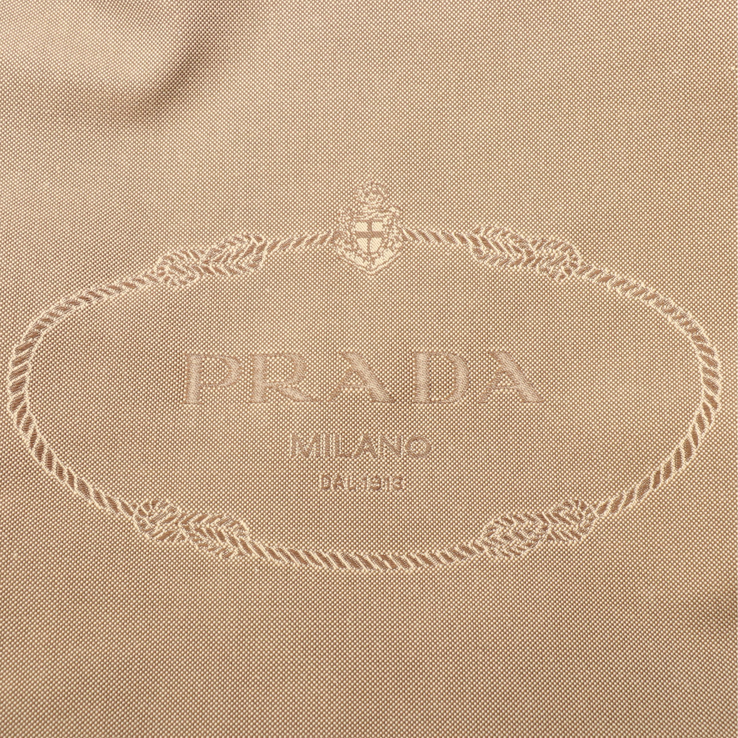 Prada Large Drawstring Bucket Bag in Tan Canapa Canvas and Natural Leather