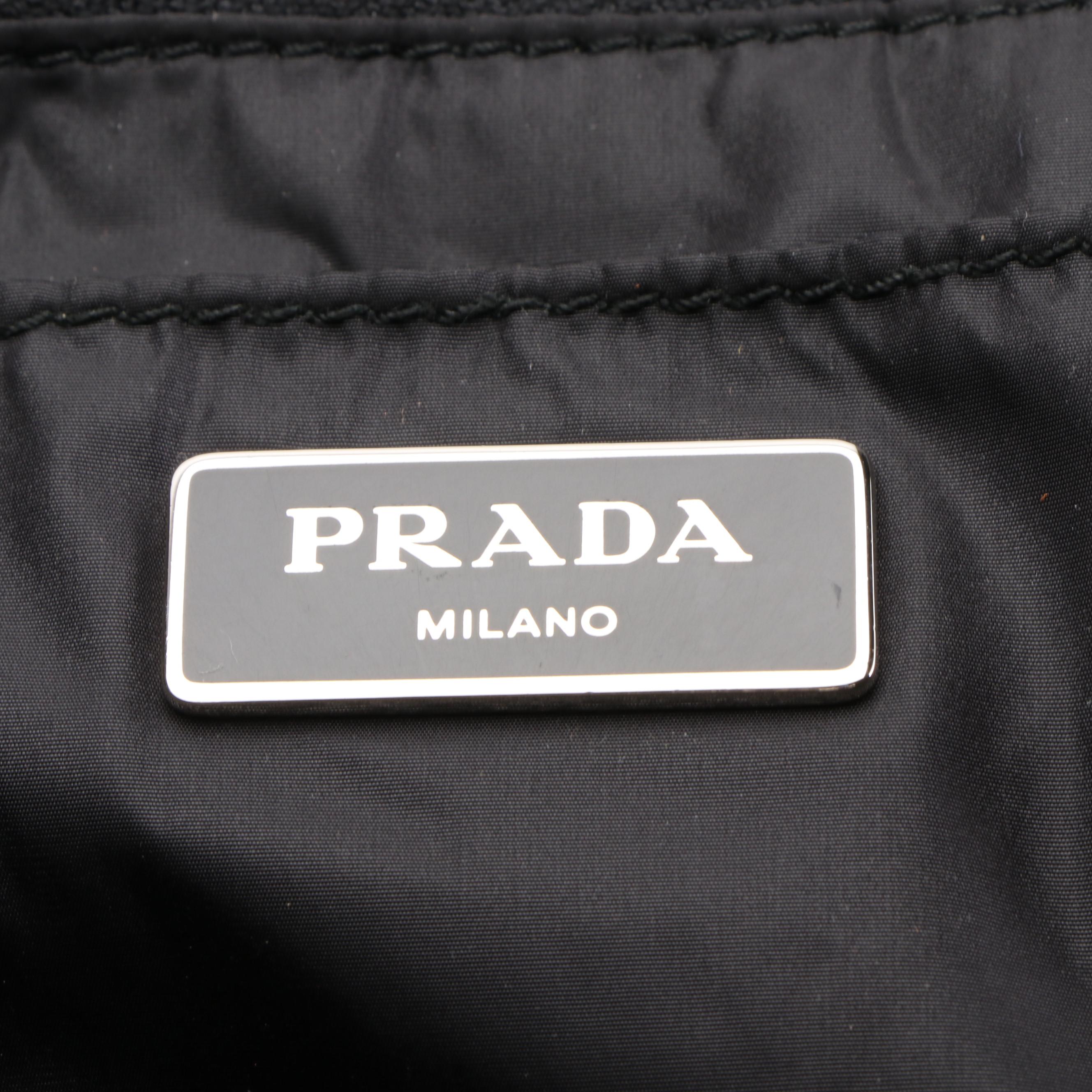 Prada Tote in Floral-Print Tessuto Nylon and Black Saffiano Leather with Strap