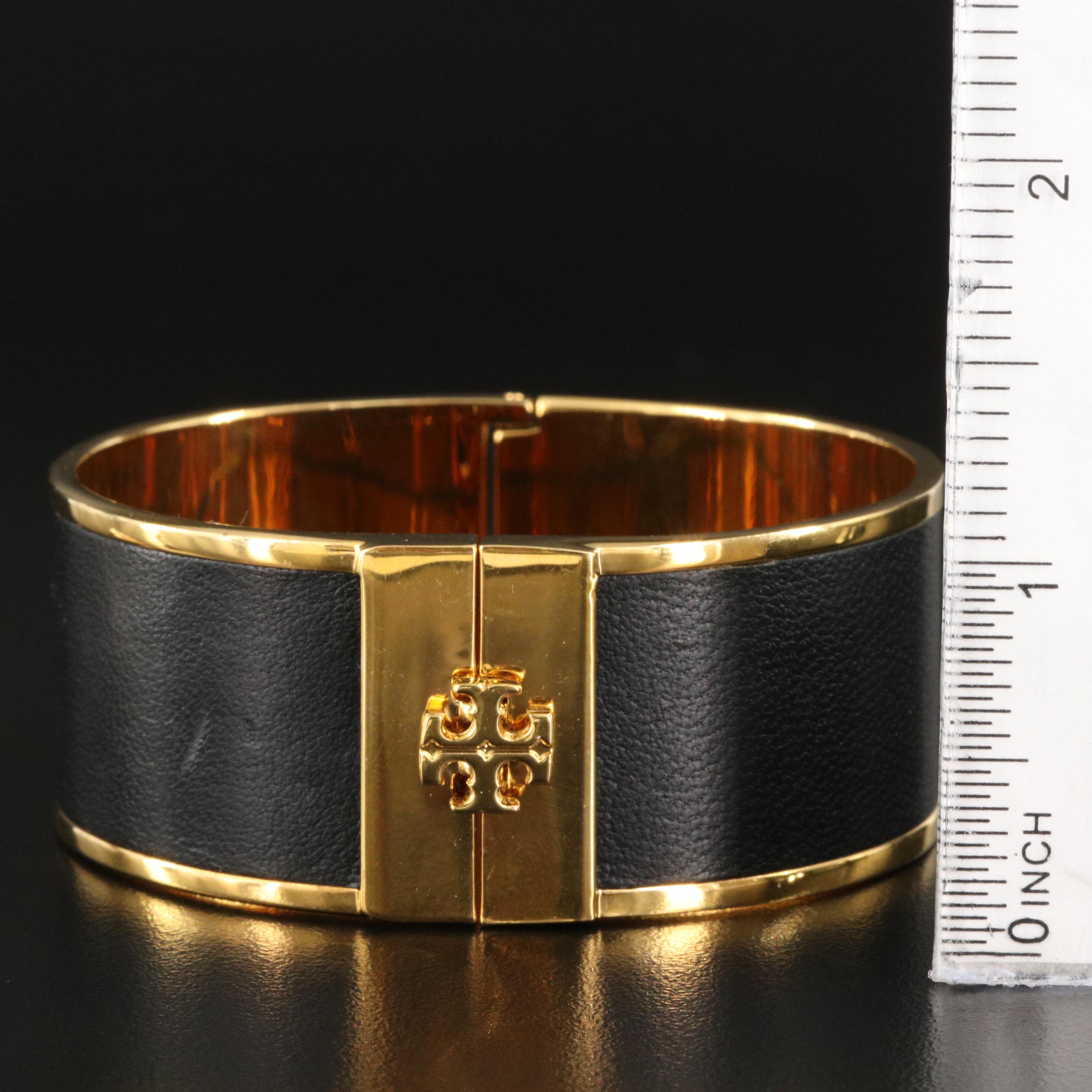 Tory Burch Leather and Enamel Hinged Bangle and Earrings