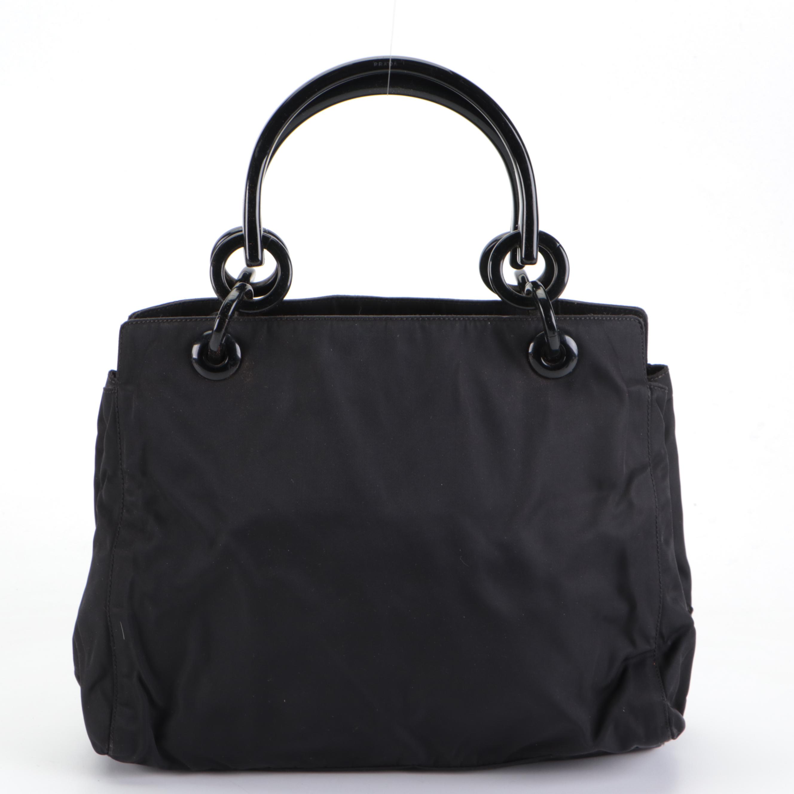 Prada Handbag in Black Tessuto Nylon with Acrylic Handles