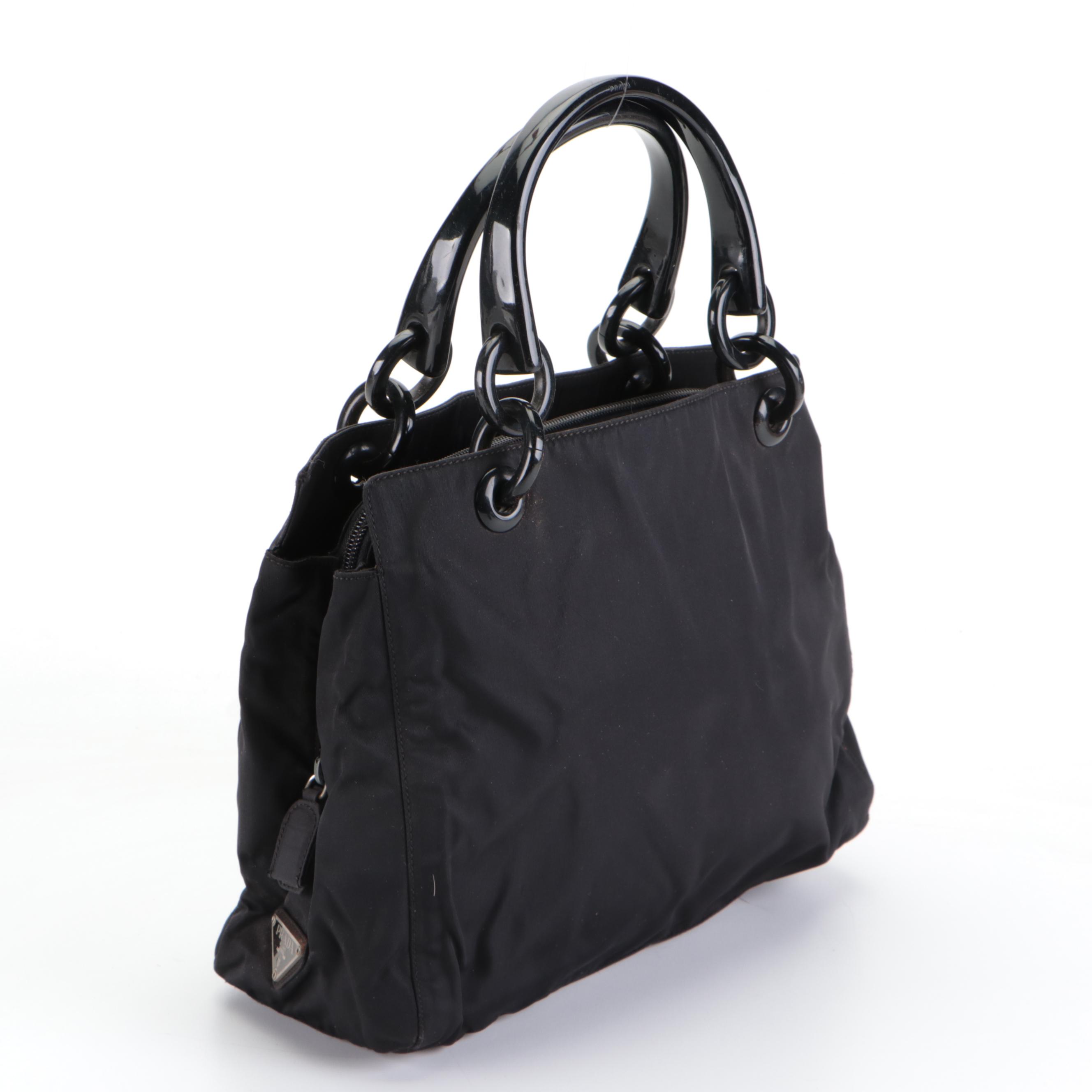 Prada Handbag in Black Tessuto Nylon with Acrylic Handles
