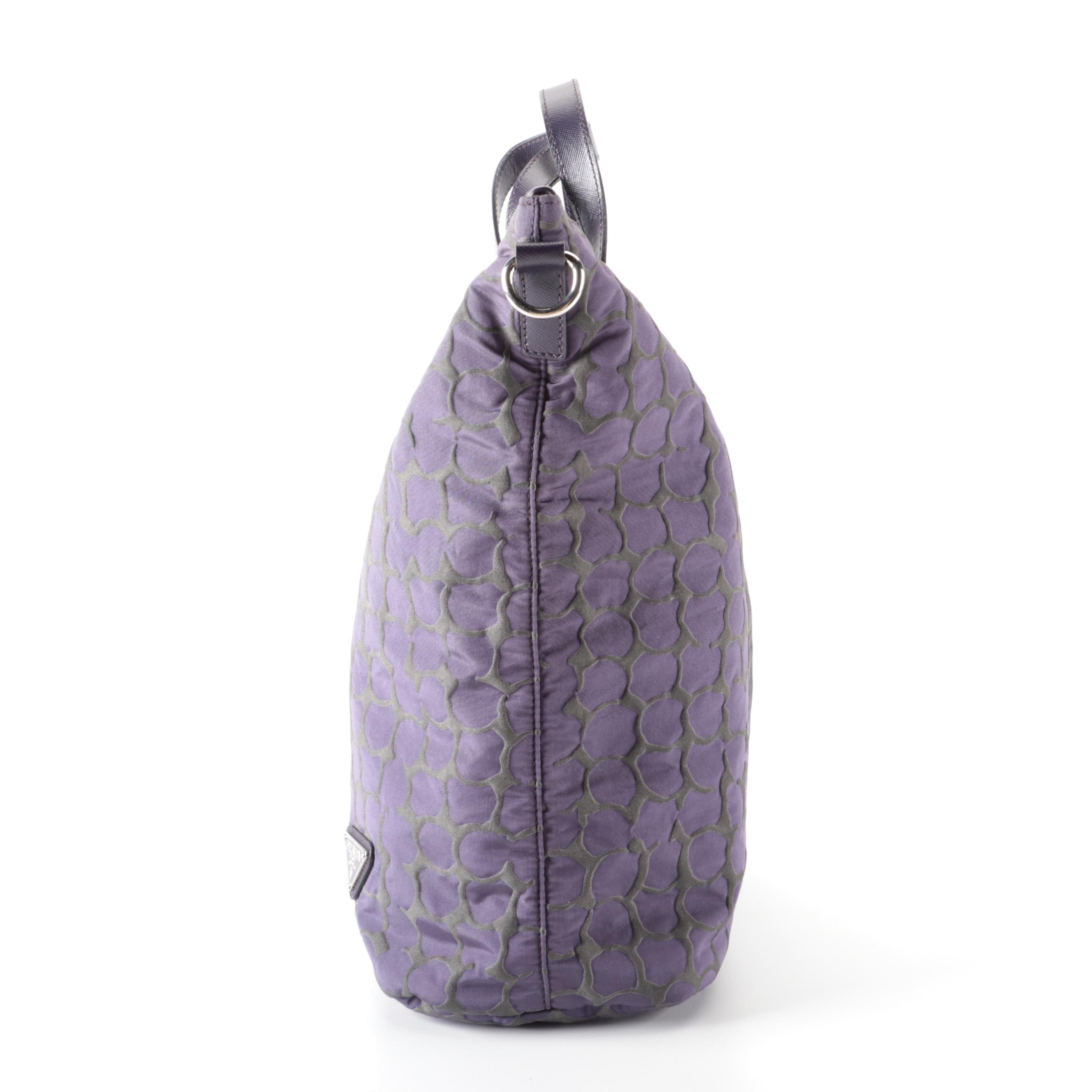 Prada Two-Way Tote Bag in Textured Stampato Tessuto Nylon and Saffiano Leather