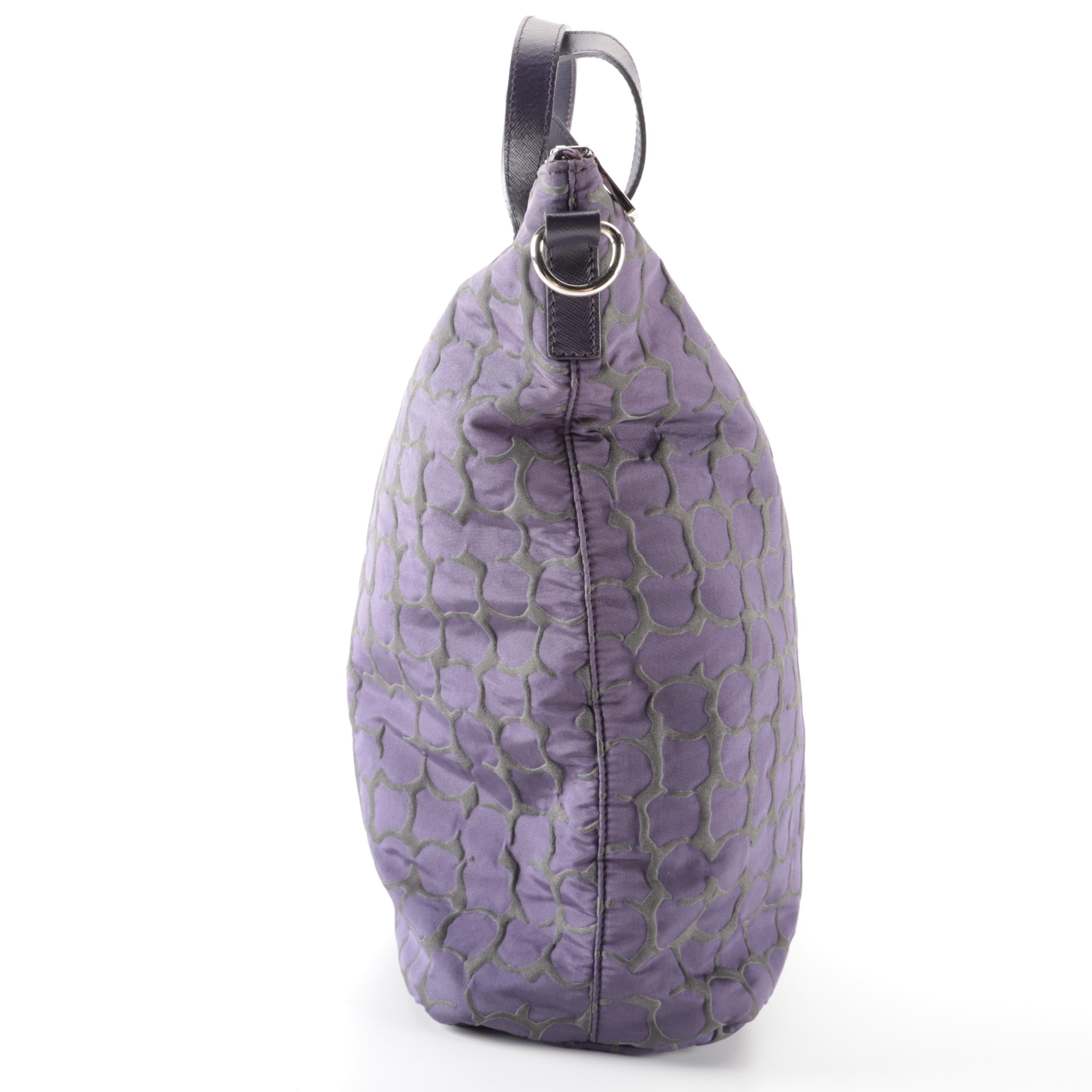 Prada Two-Way Tote Bag in Textured Stampato Tessuto Nylon and Saffiano Leather