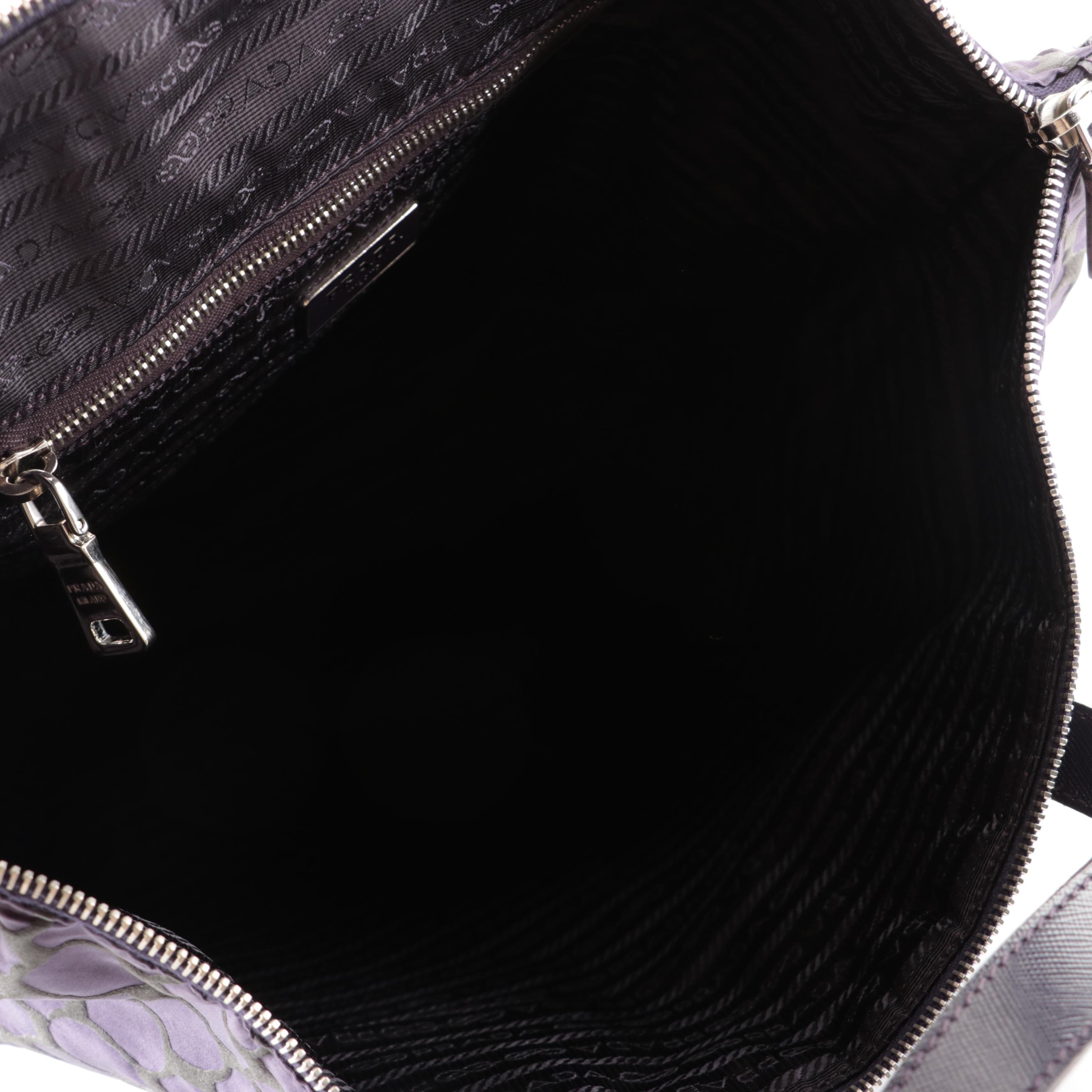 Prada Two-Way Tote Bag in Textured Stampato Tessuto Nylon and Saffiano Leather