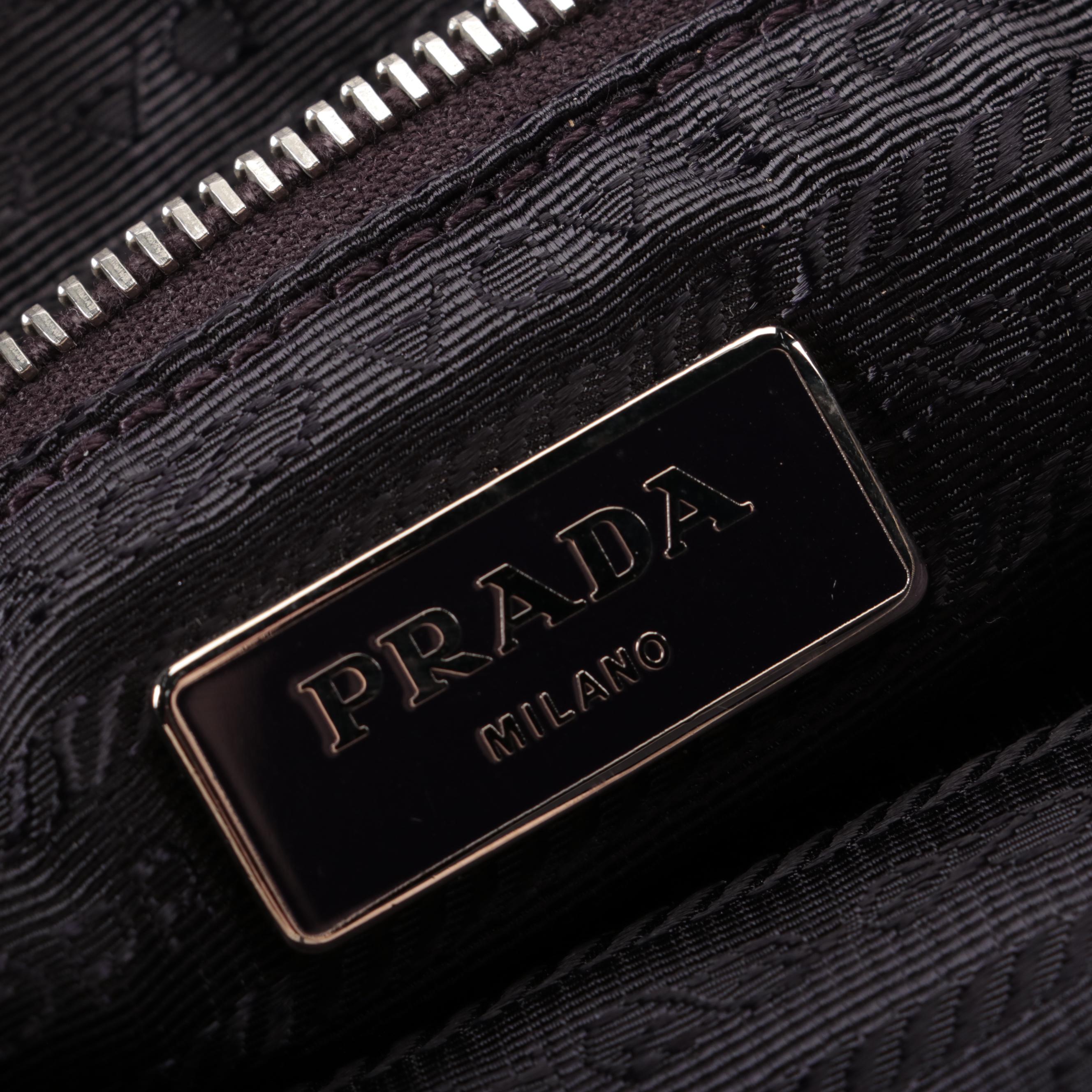 Prada Two-Way Tote Bag in Textured Stampato Tessuto Nylon and Saffiano Leather