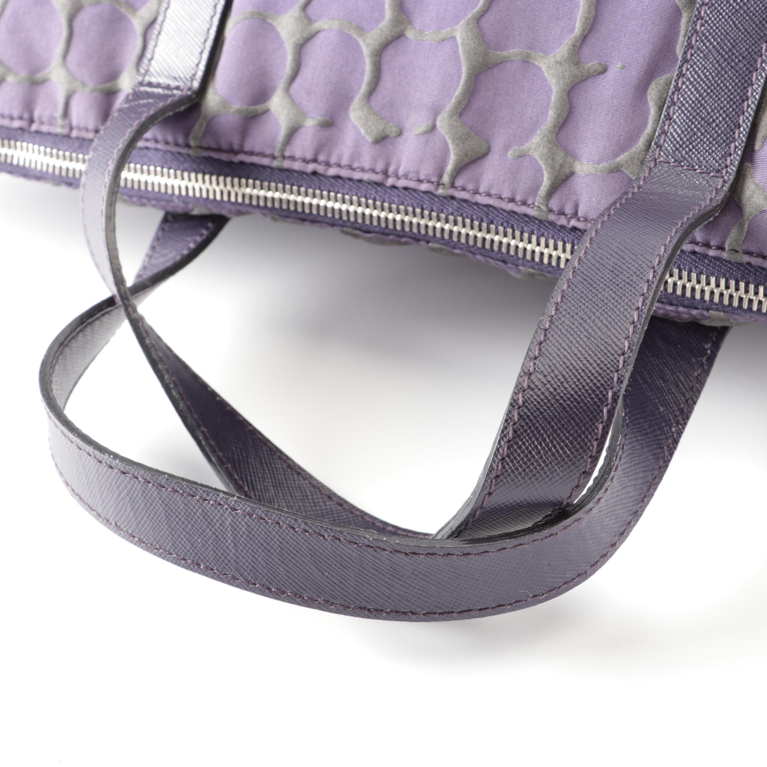 Prada Two-Way Tote Bag in Textured Stampato Tessuto Nylon and Saffiano Leather