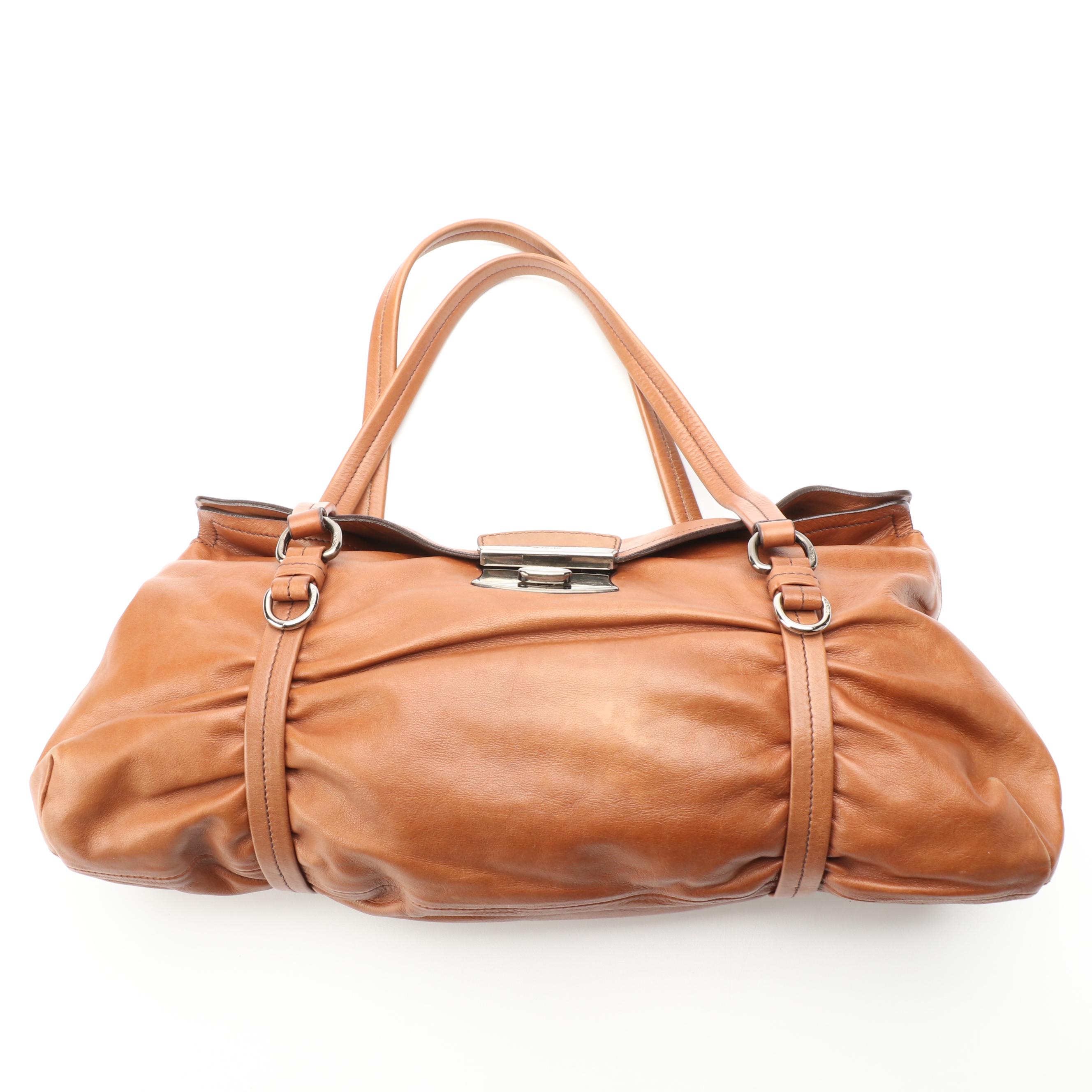 Prada Buffalo Easy Barrel Bag in Brown Leather