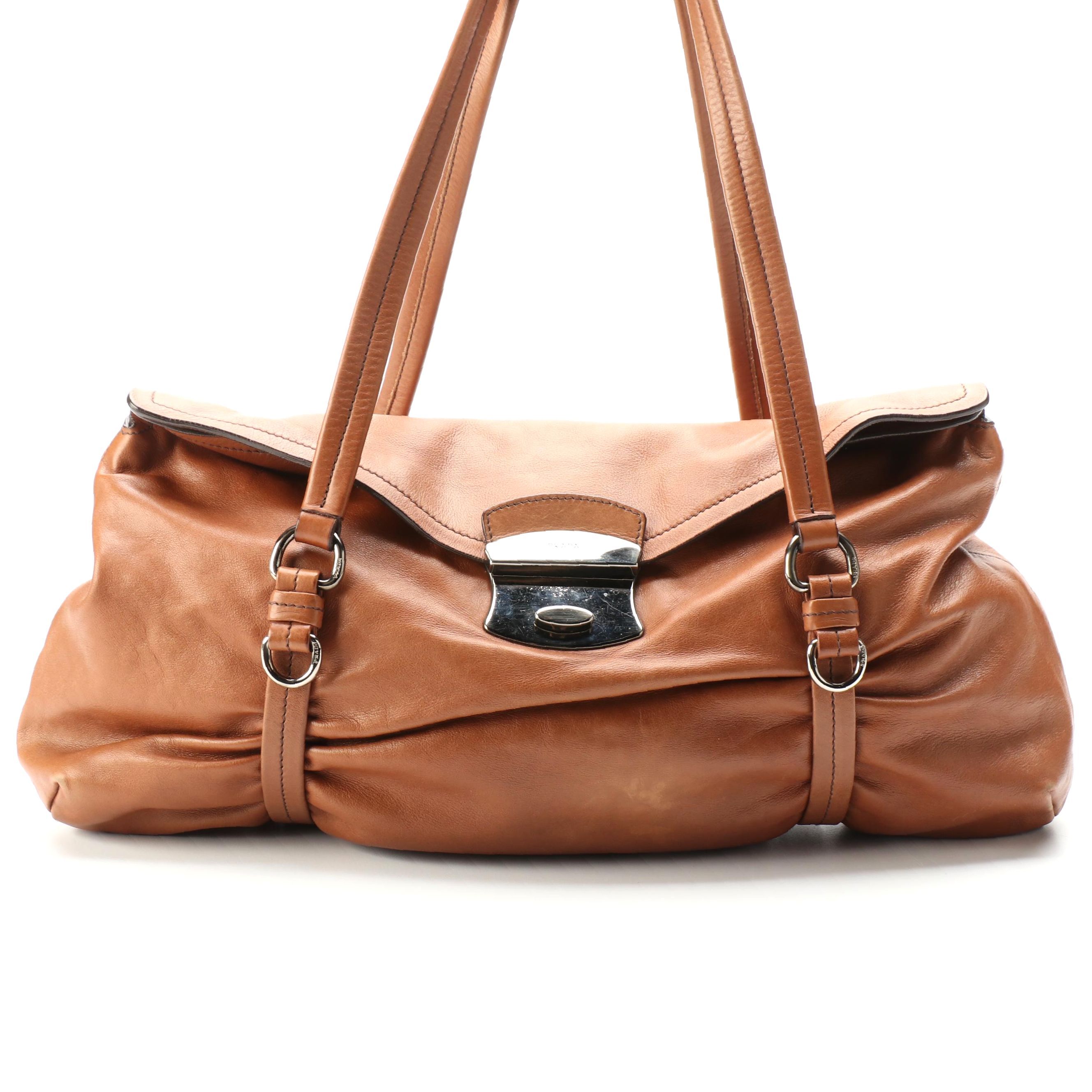 Prada Buffalo Easy Barrel Bag in Brown Leather