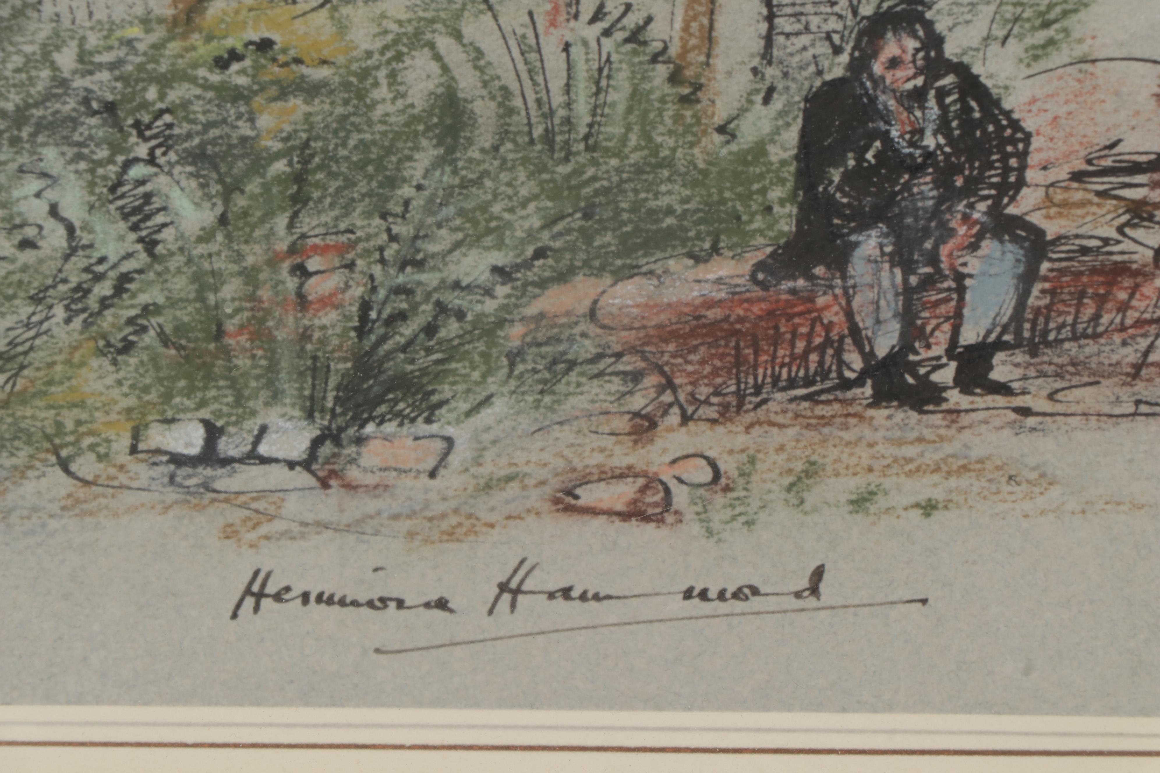 Hermione Hammond Pastel and Ink Drawing of St. Michael Paternoster Royal, 1956