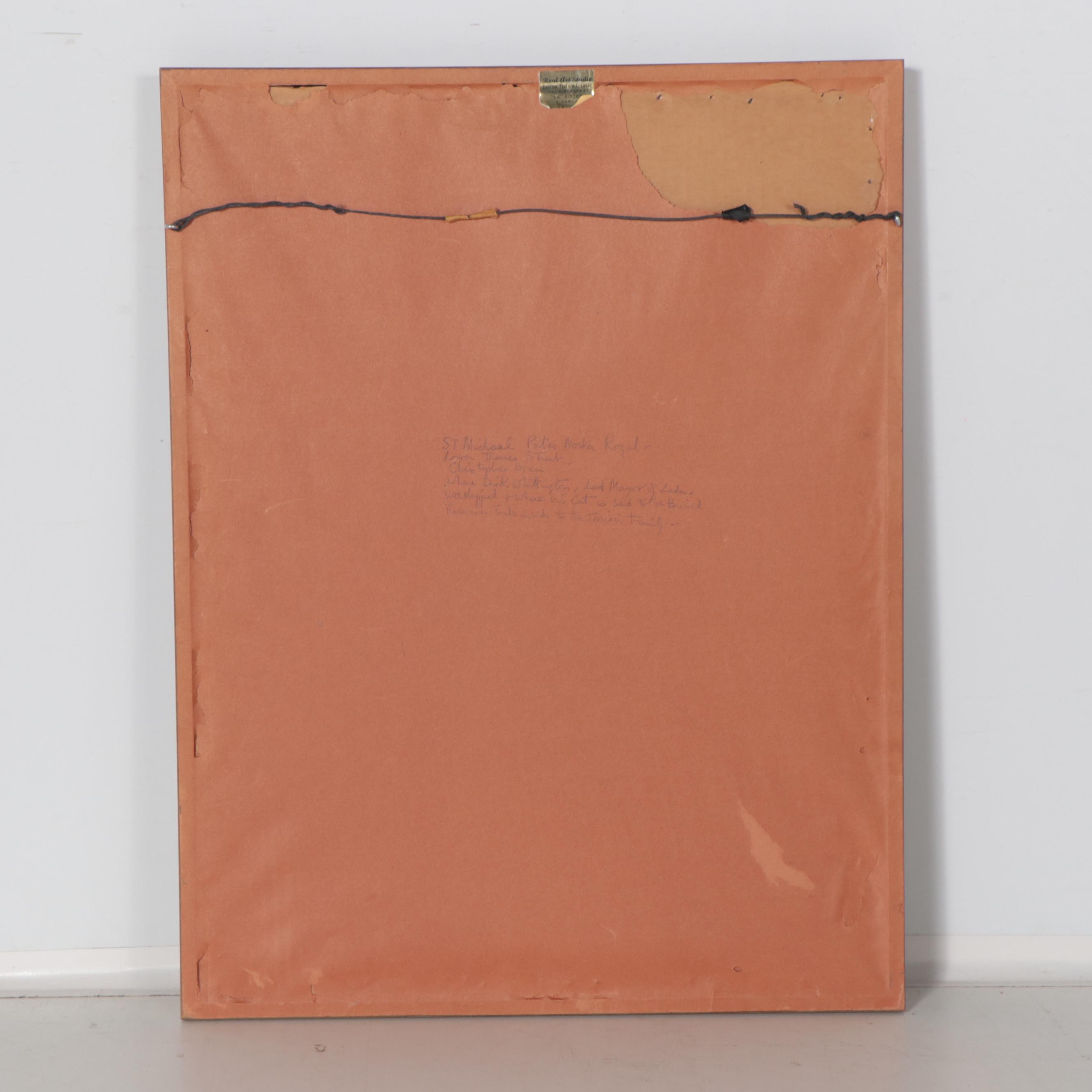 Hermione Hammond Pastel and Ink Drawing of St. Michael Paternoster Royal, 1956