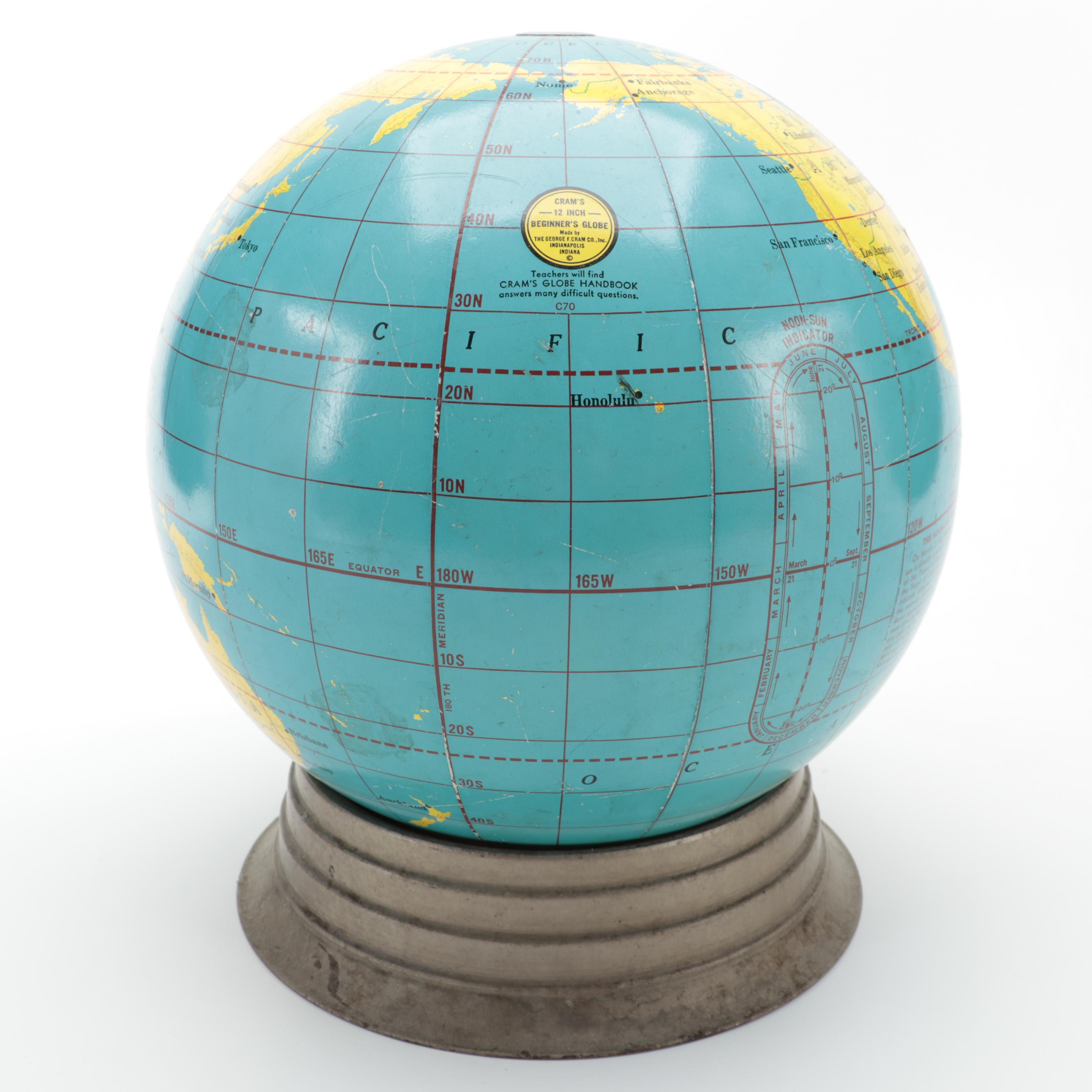 George F. Cram Co. 12" Beginners Globe, Mid-20th Century
