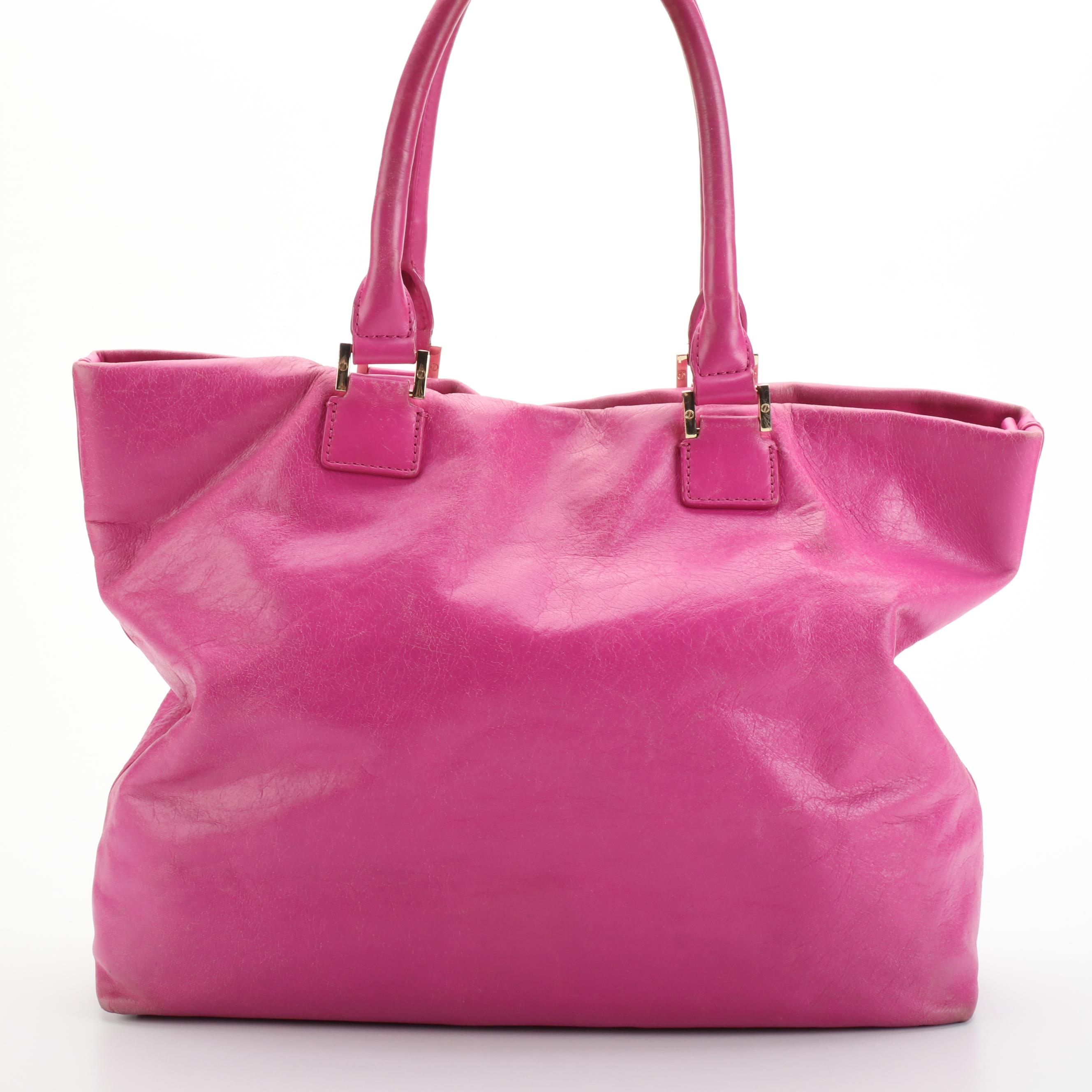 Tory Burch Shoulder Tote in Dark Pink Leather
