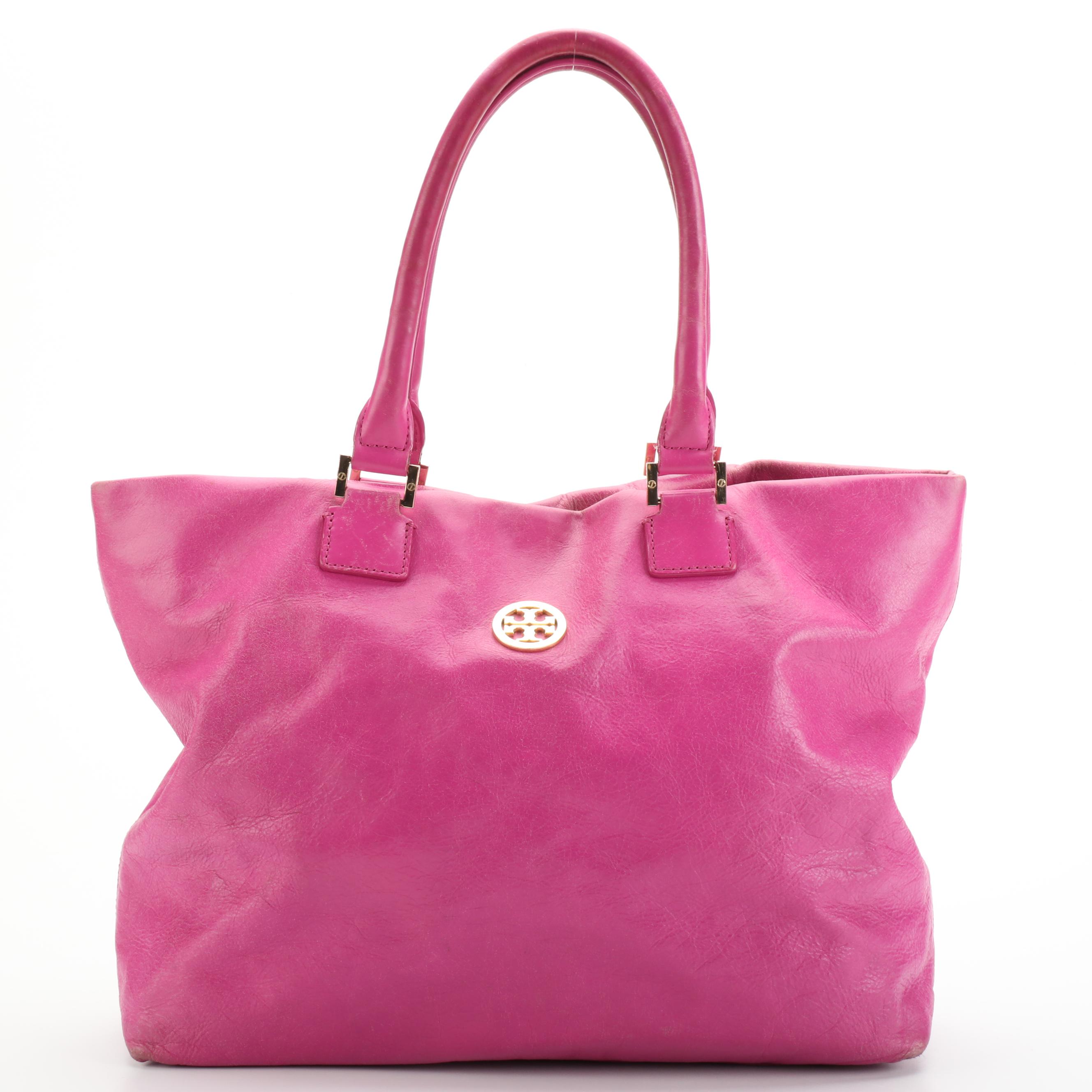 Tory Burch Shoulder Tote in Dark Pink Leather