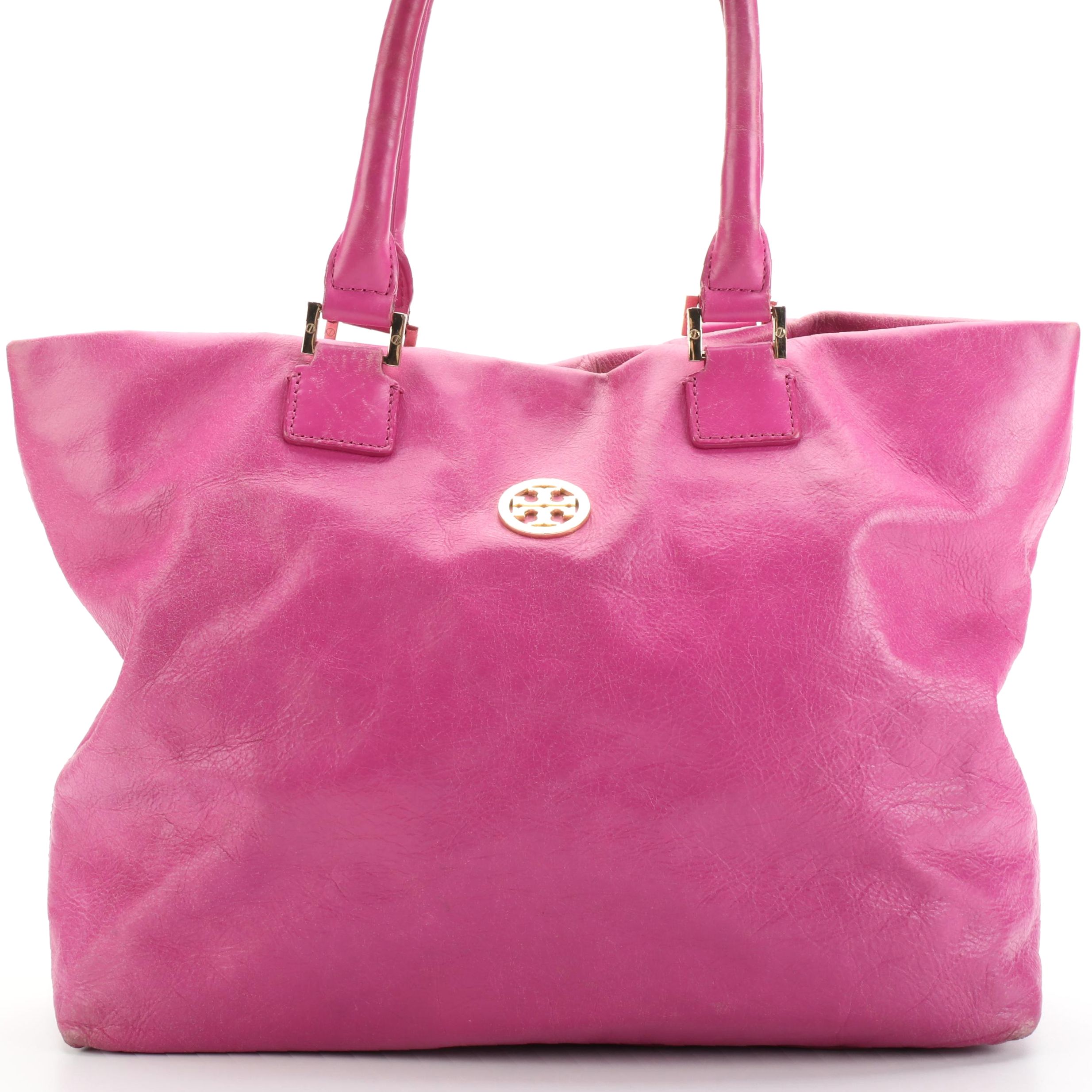Tory Burch Shoulder Tote in Dark Pink Leather