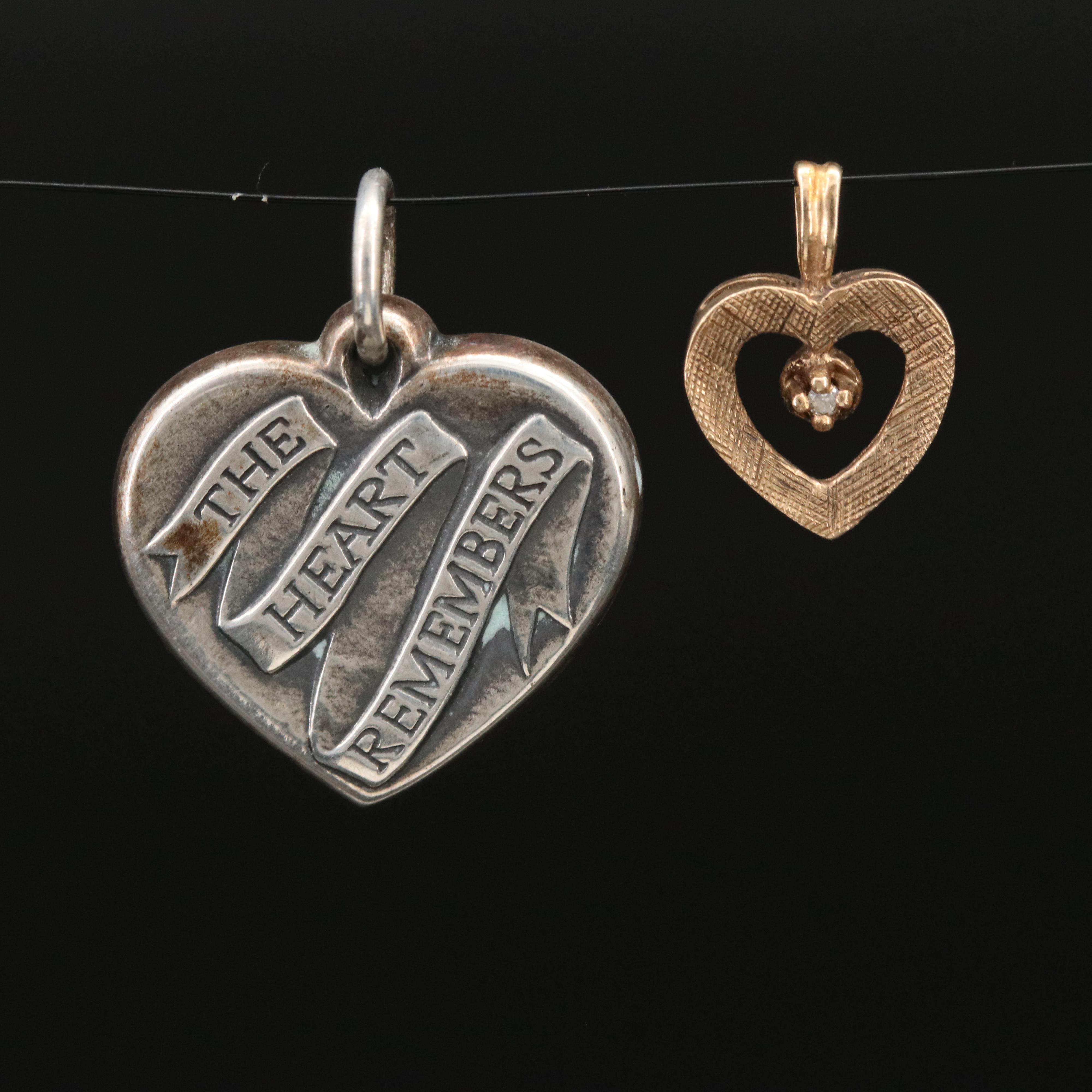 James Avery Sterling "The Heart Remembers" and 10K 0.01 CT Diamond Heart Pendant