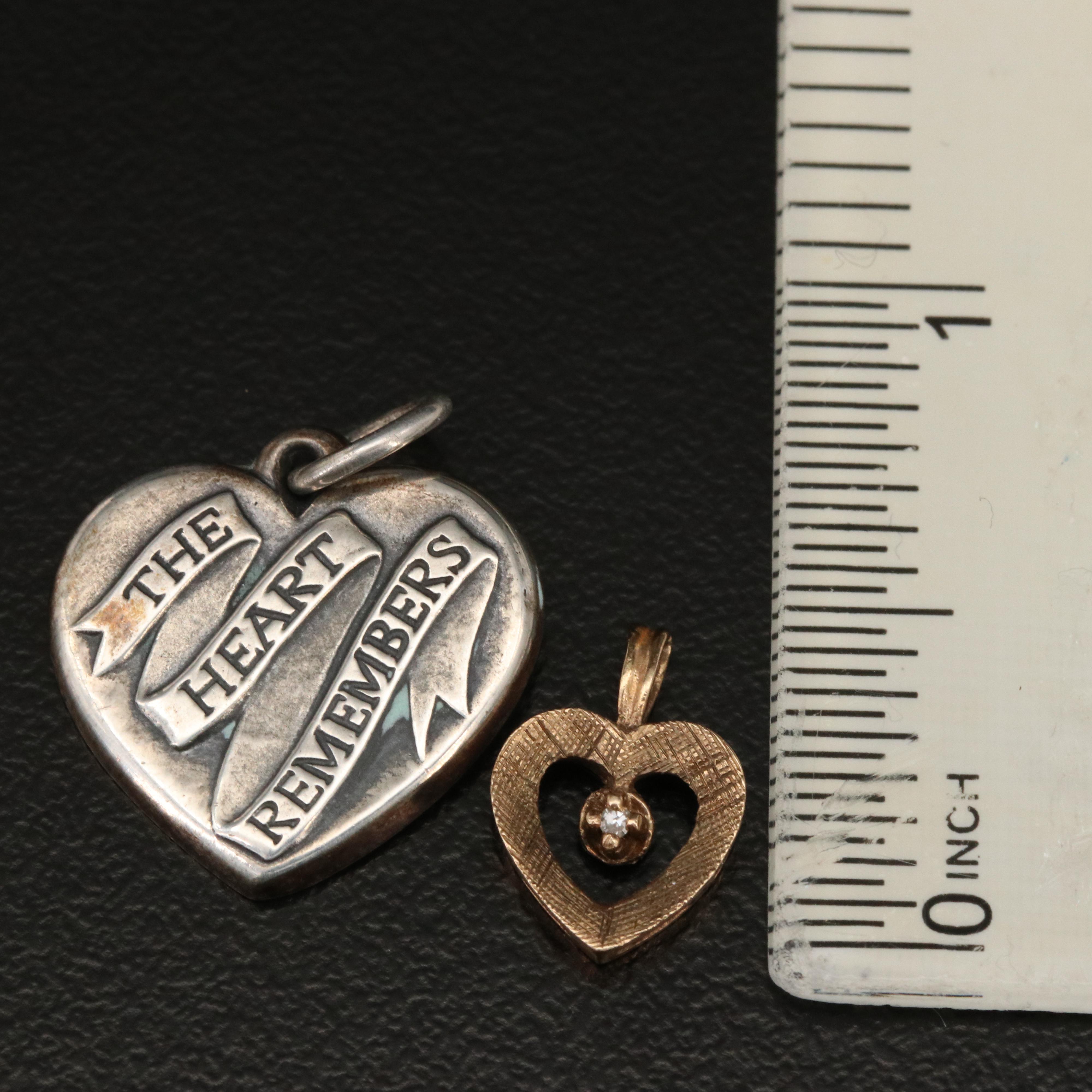 James Avery Sterling "The Heart Remembers" and 10K 0.01 CT Diamond Heart Pendant