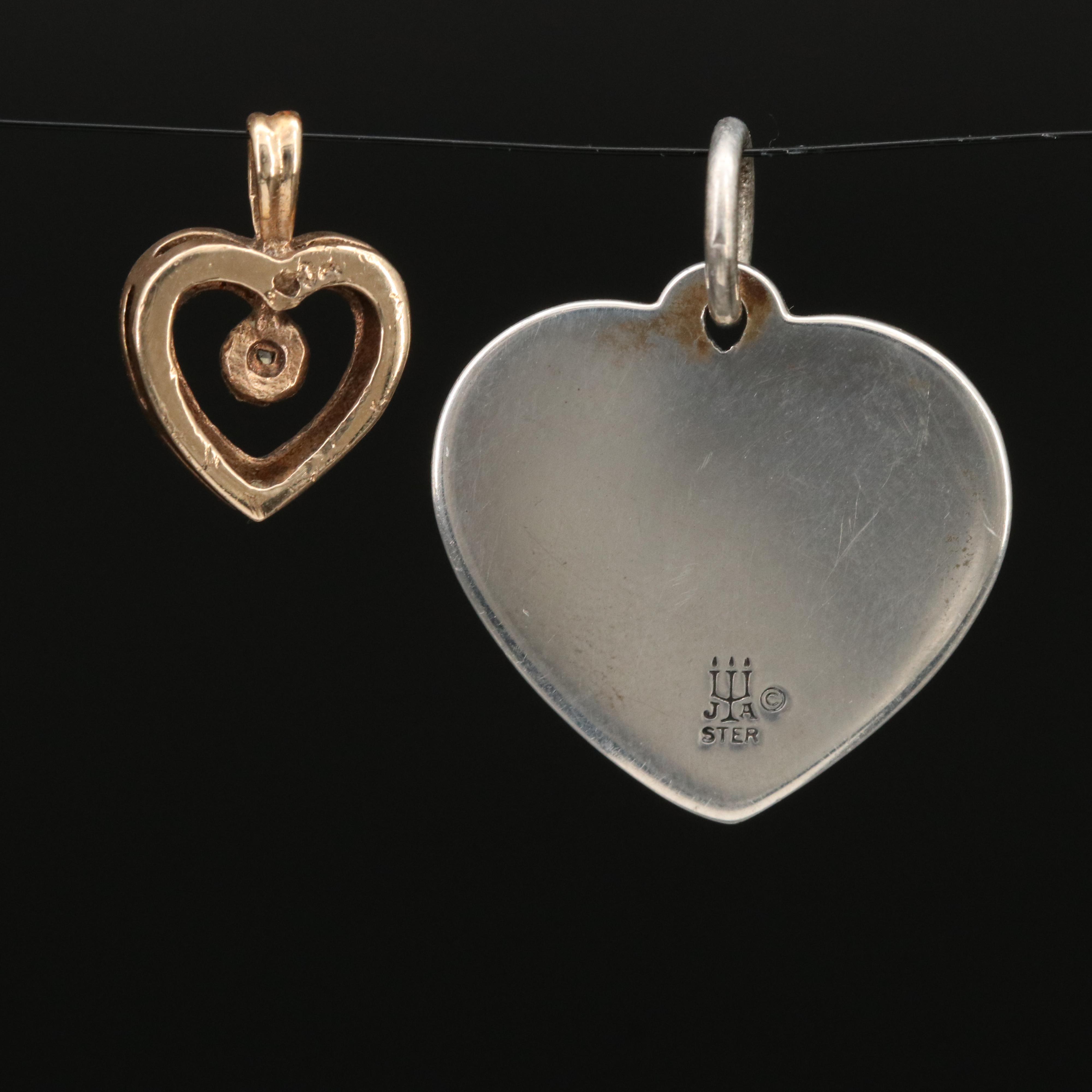 James Avery Sterling "The Heart Remembers" and 10K 0.01 CT Diamond Heart Pendant