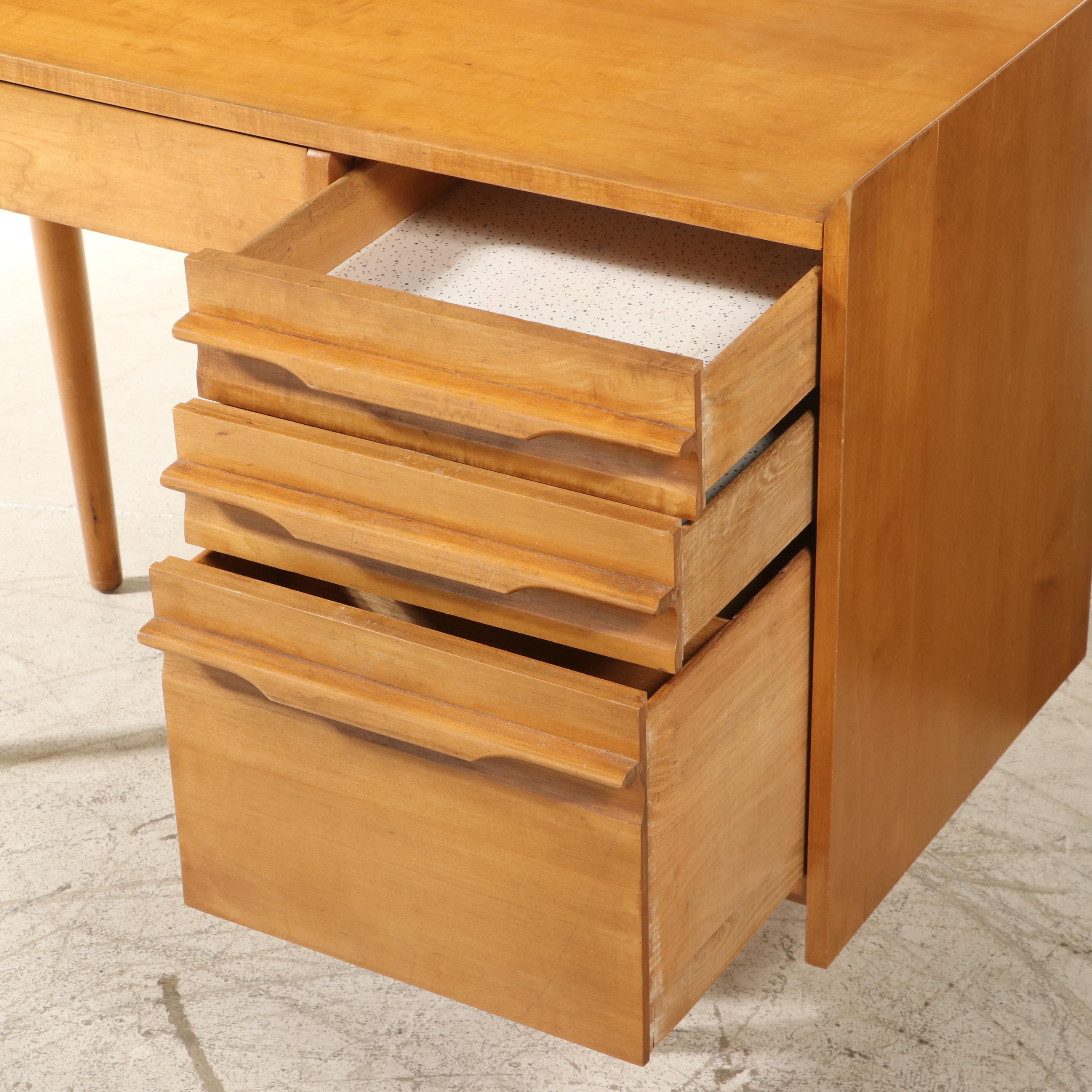 Crawford Furniture Mid Century Modern Maple Single-Pedestal Desk