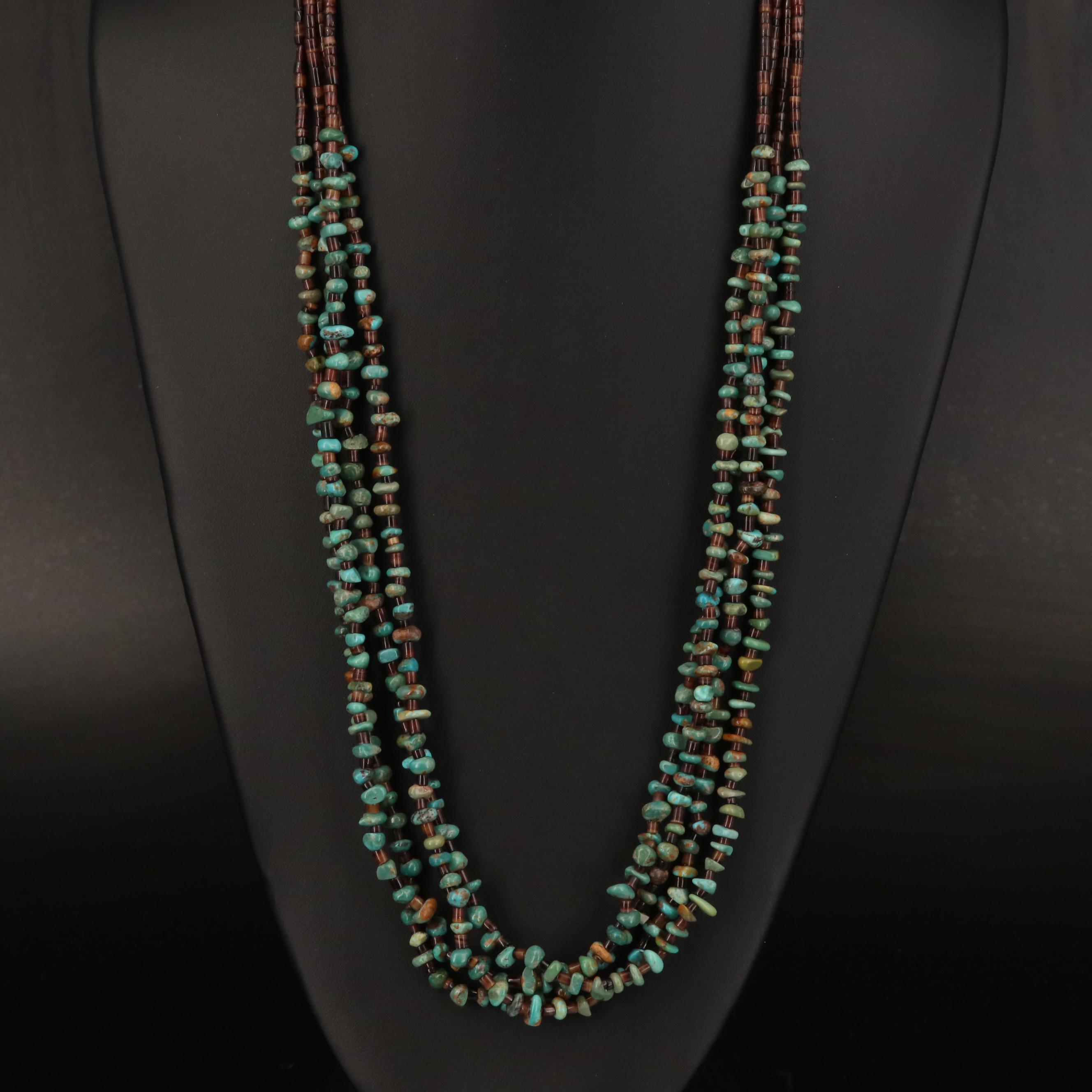 Southwestern Style Multi-Strand Heishi Shell and Turquoise Necklace