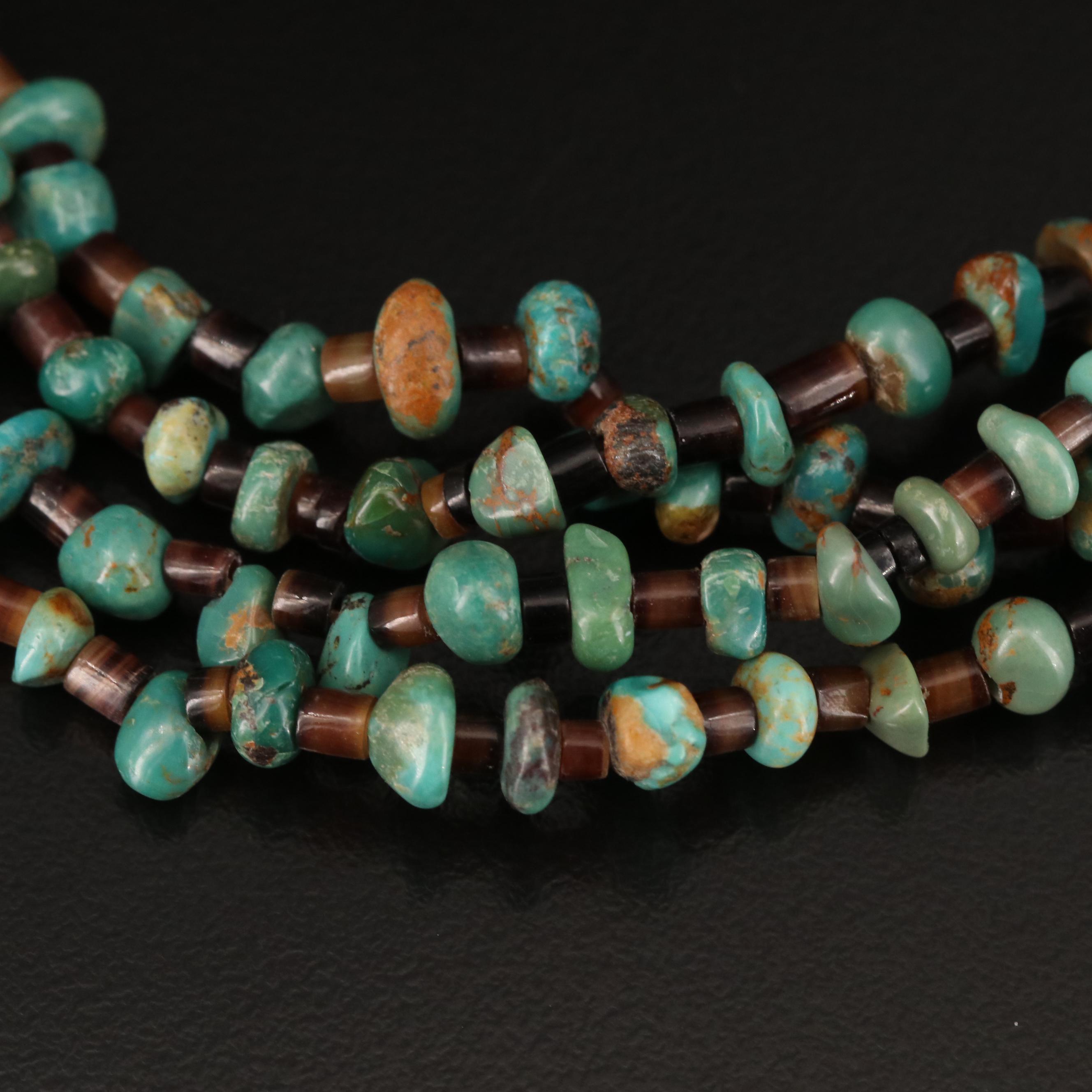 Southwestern Style Multi-Strand Heishi Shell and Turquoise Necklace