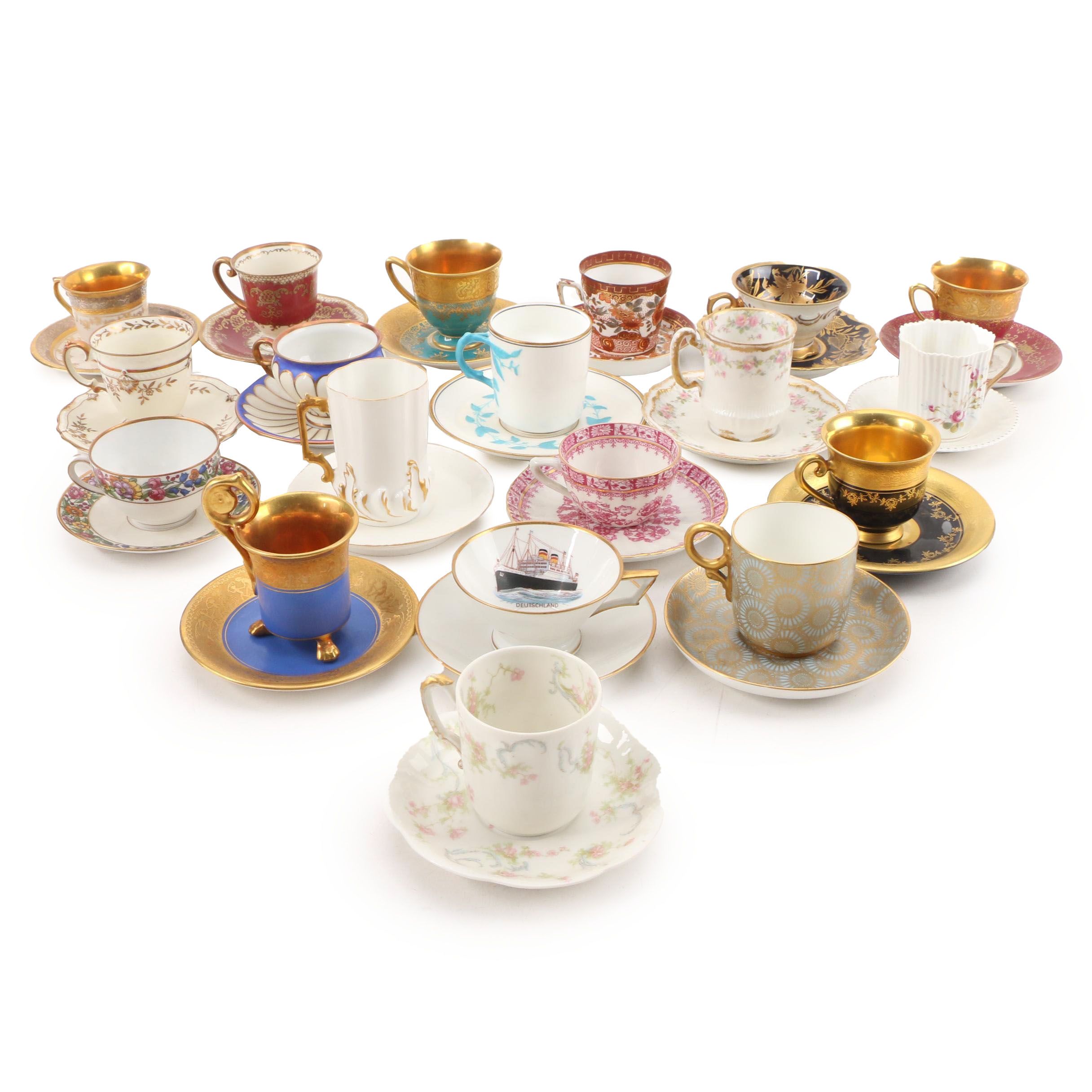 Royal Vienna Style and Other European Porcelain Demitasse Cups and Saucers