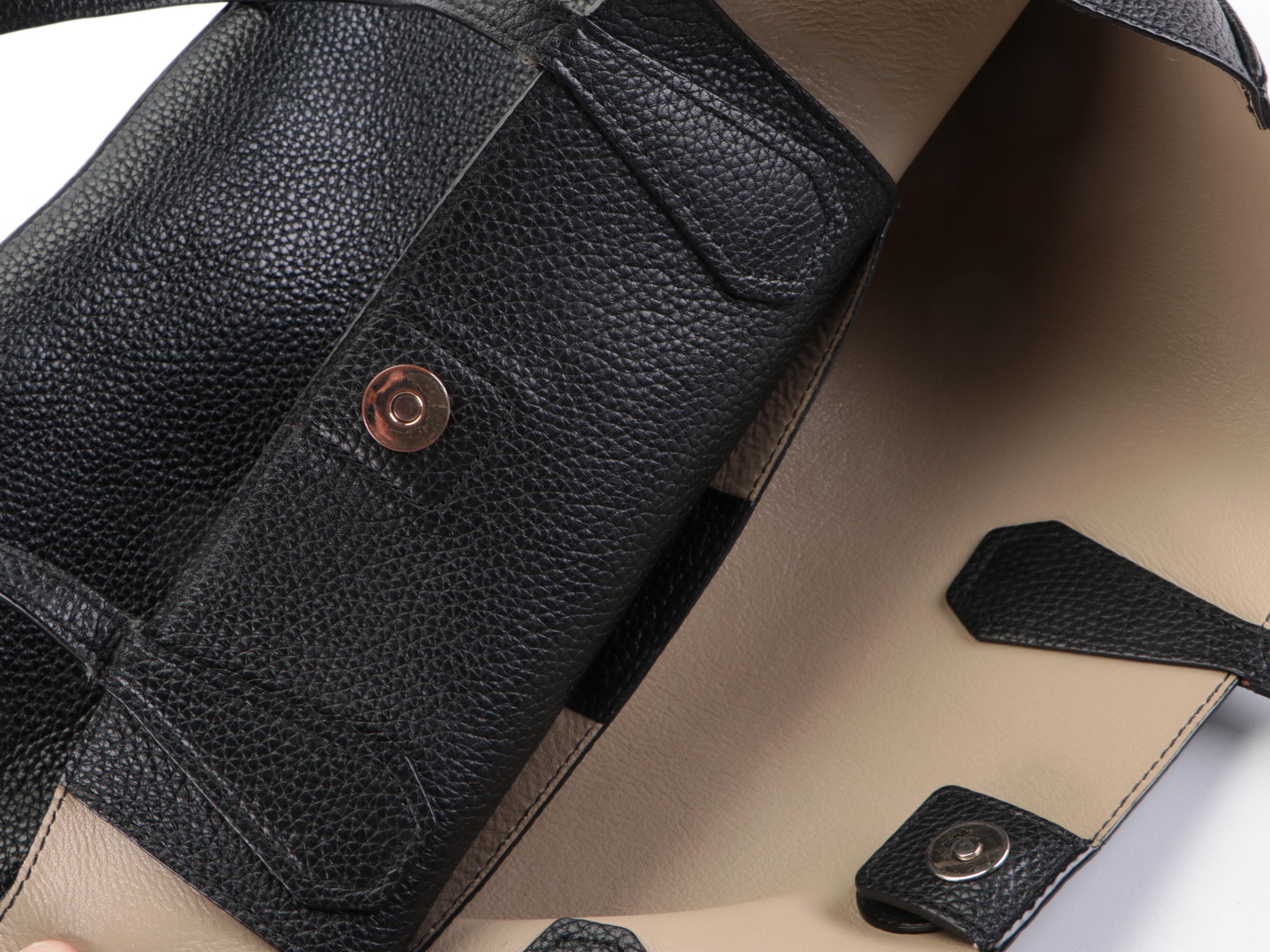 Tory Burch Tote in Black Pebbled Leather and Flap Front Crossbody Wallet