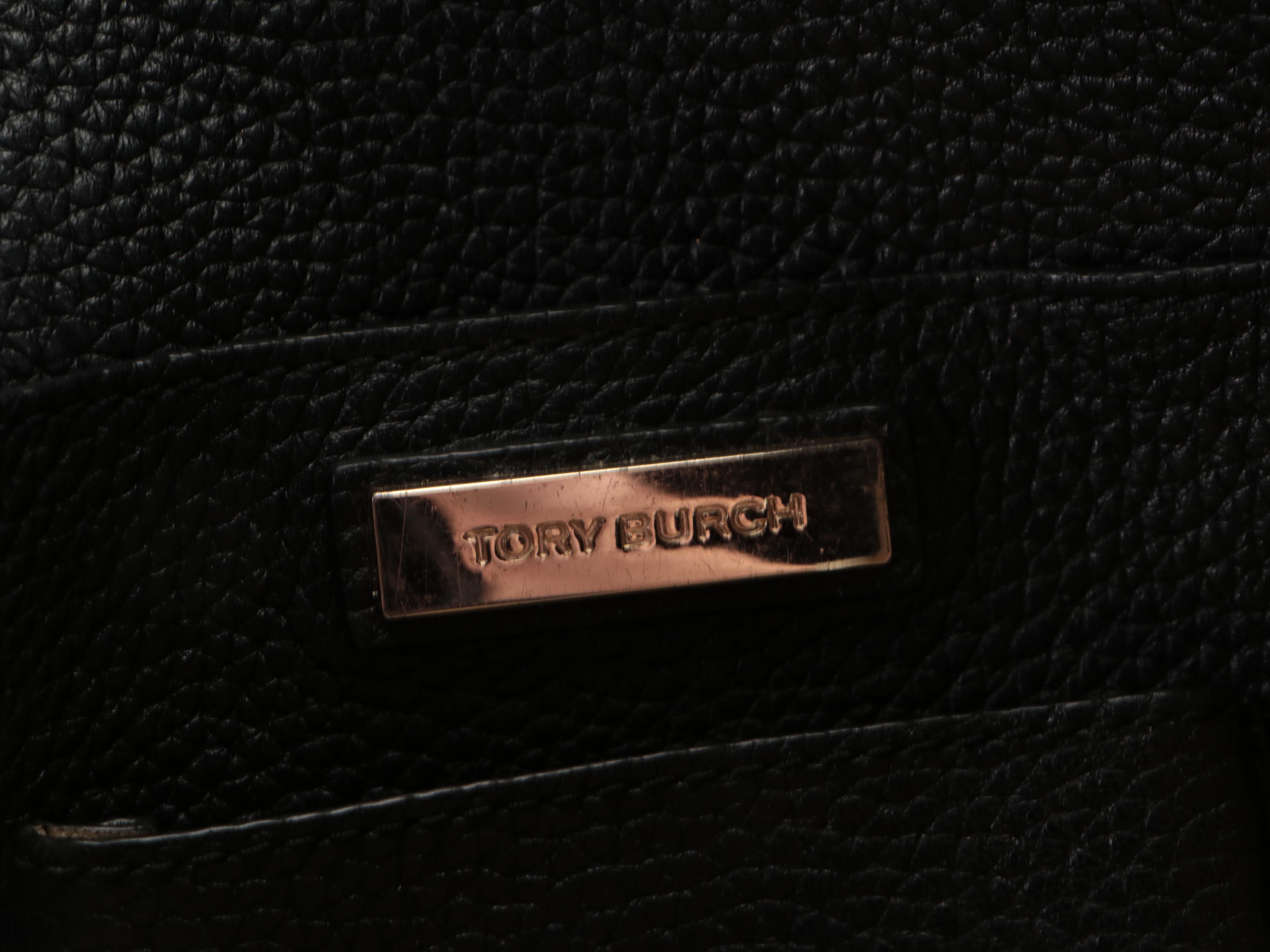 Tory Burch Tote in Black Pebbled Leather and Flap Front Crossbody Wallet