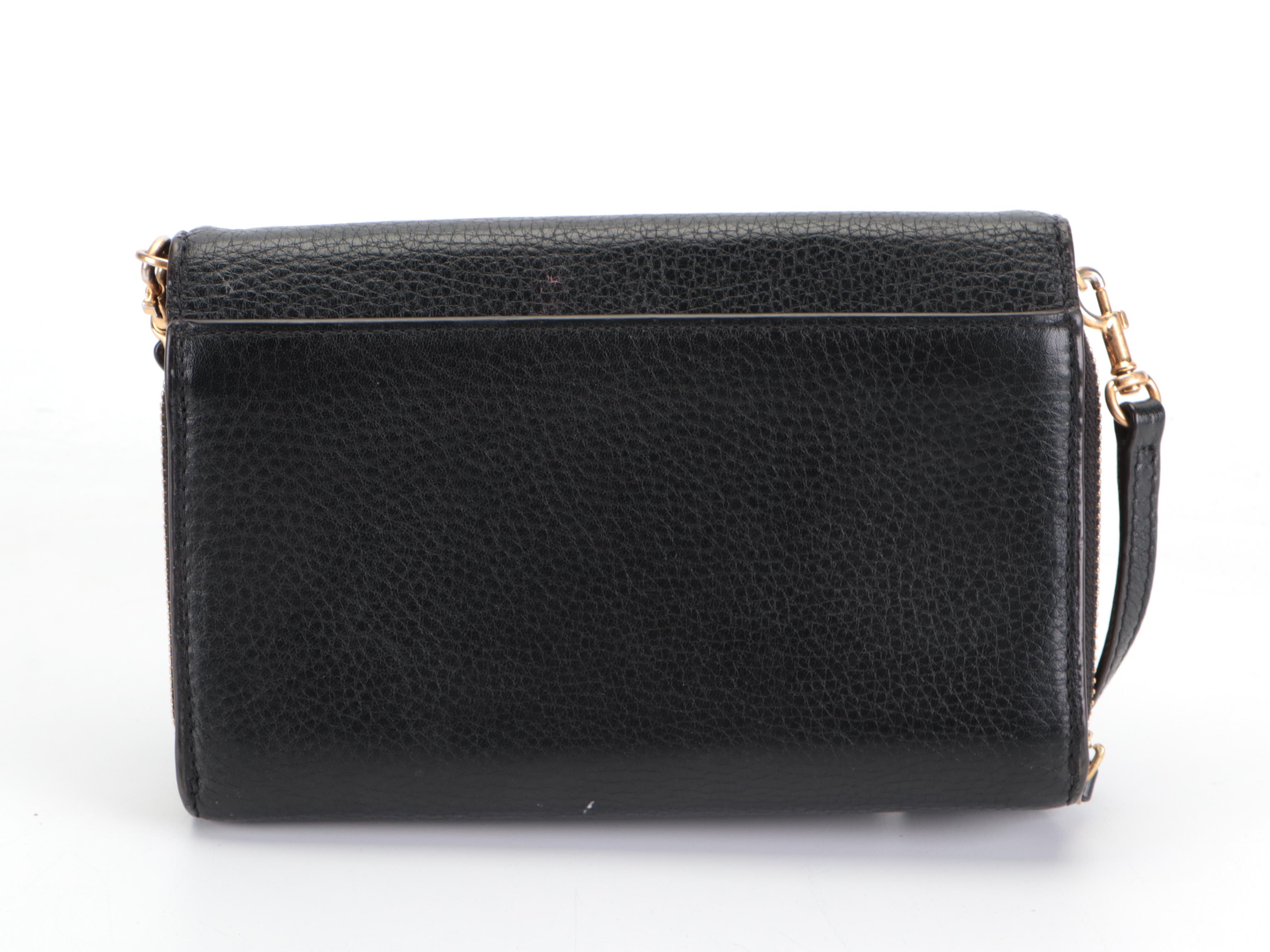 Tory Burch Tote in Black Pebbled Leather and Flap Front Crossbody Wallet