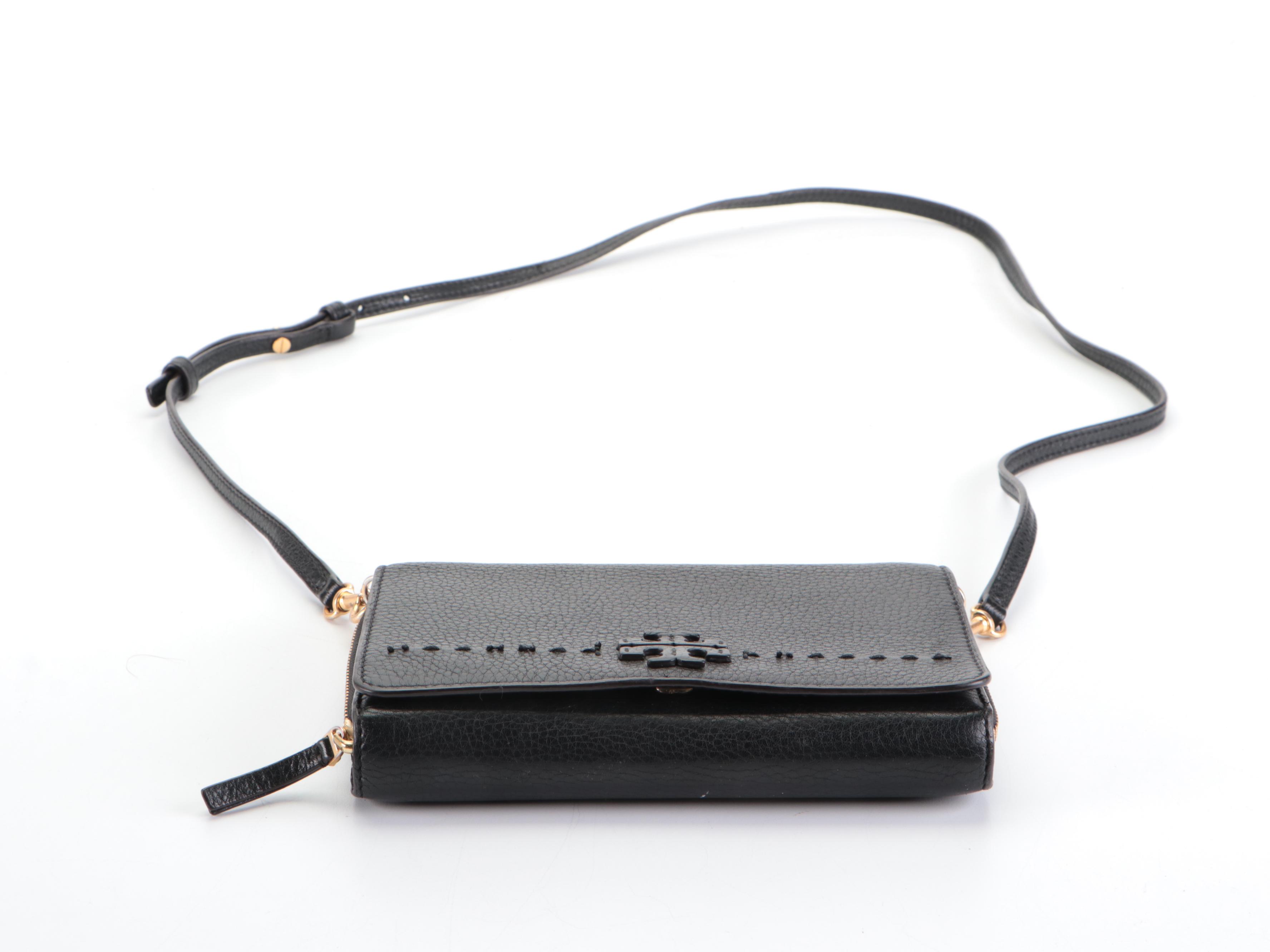 Tory Burch Tote in Black Pebbled Leather and Flap Front Crossbody Wallet