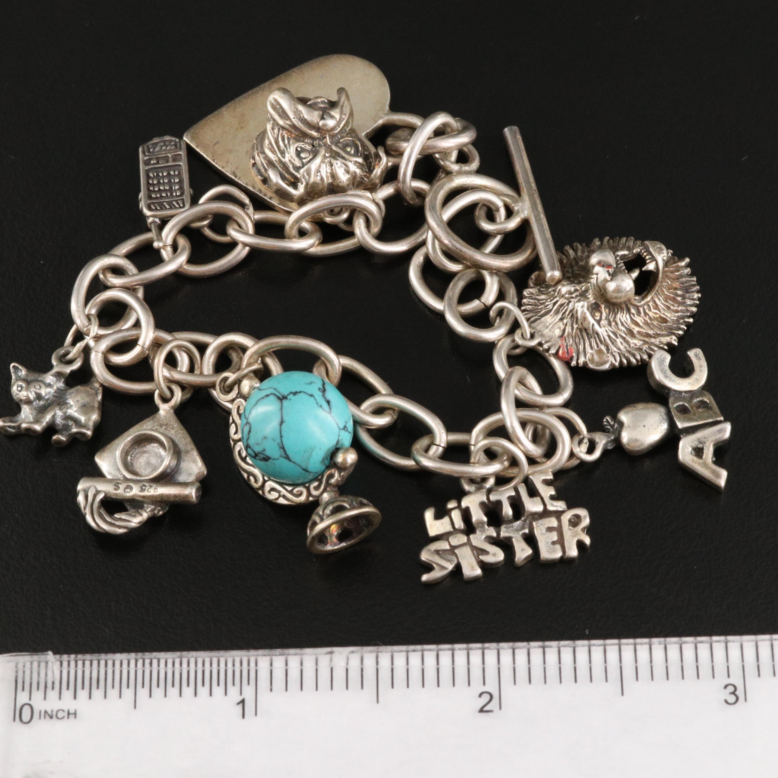 Vintage Charm Bracelets Including Sterling, Jadeite and Howlite