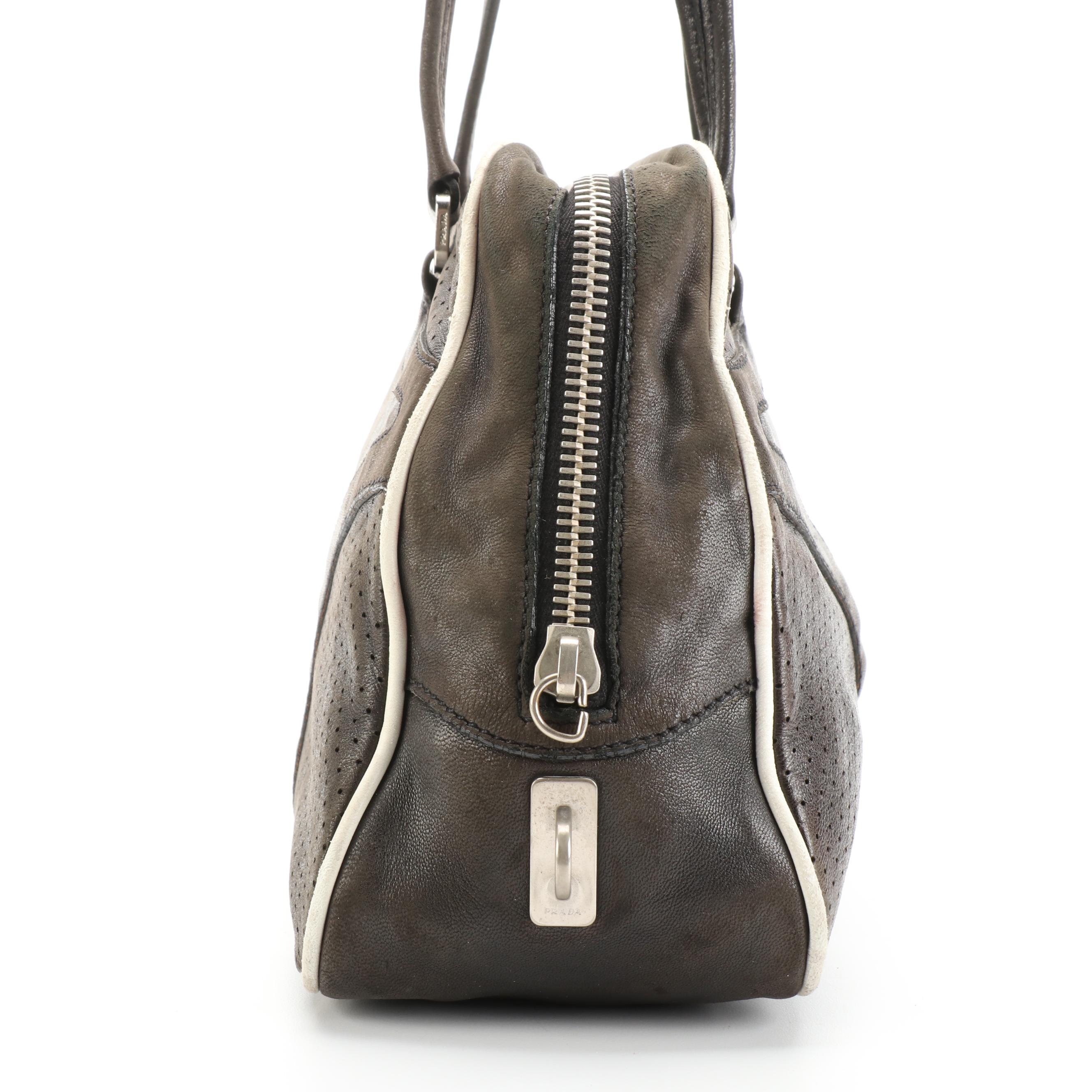 Prada Perforated Leather Bowler Handbag