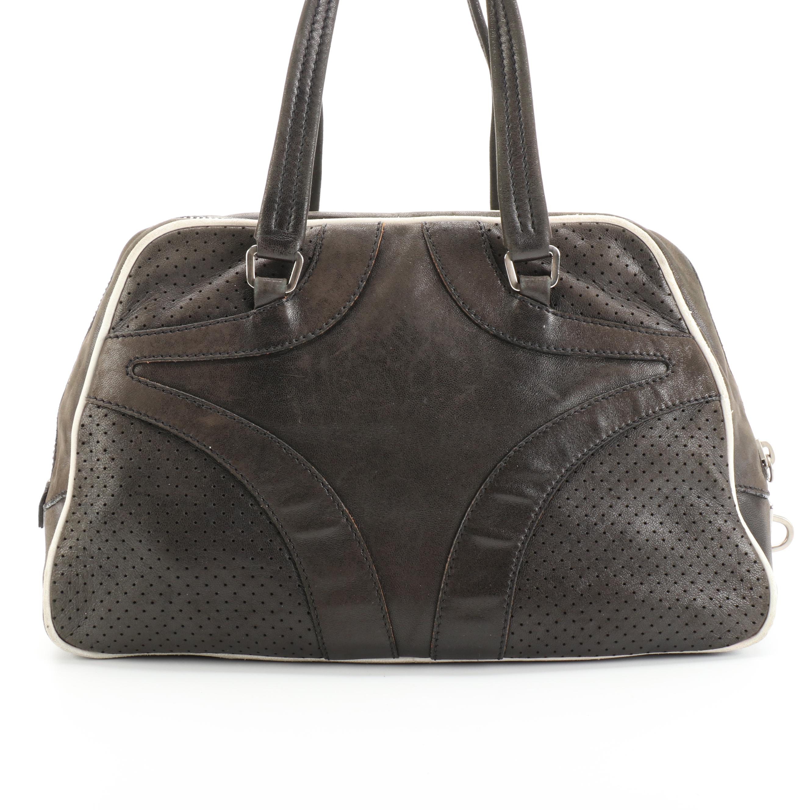 Prada Perforated Leather Bowler Handbag