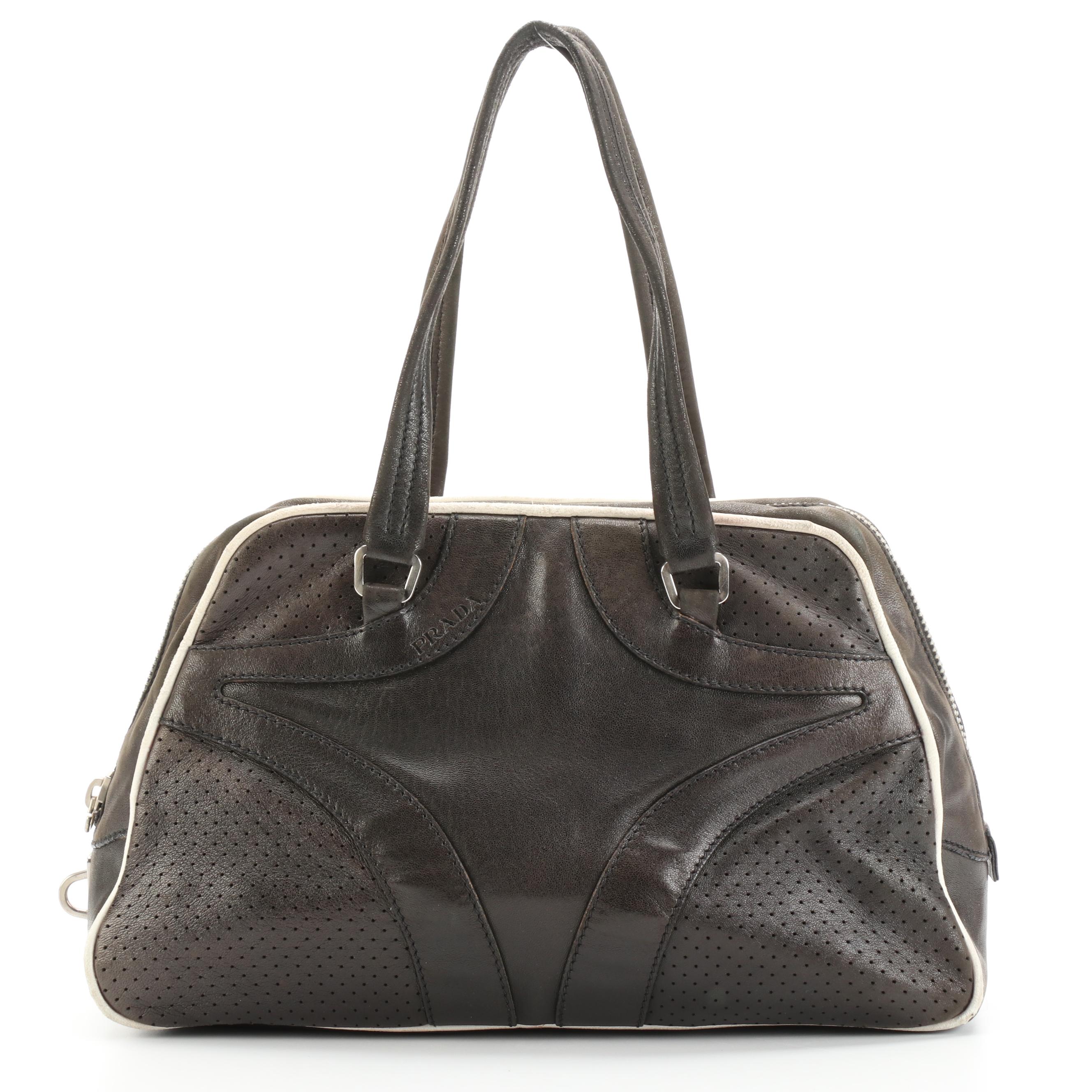 Prada Perforated Leather Bowler Handbag