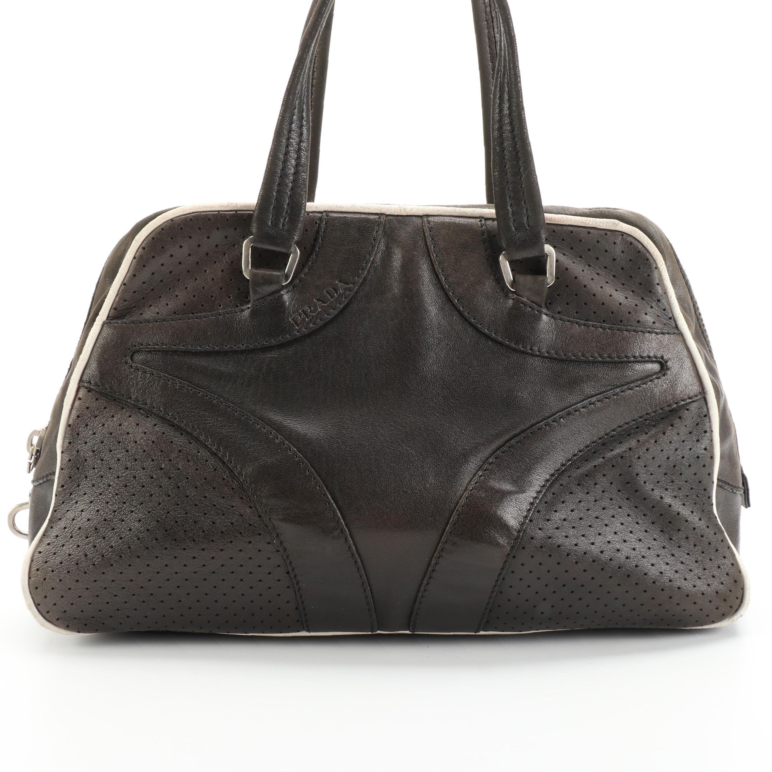 Prada Perforated Leather Bowler Handbag