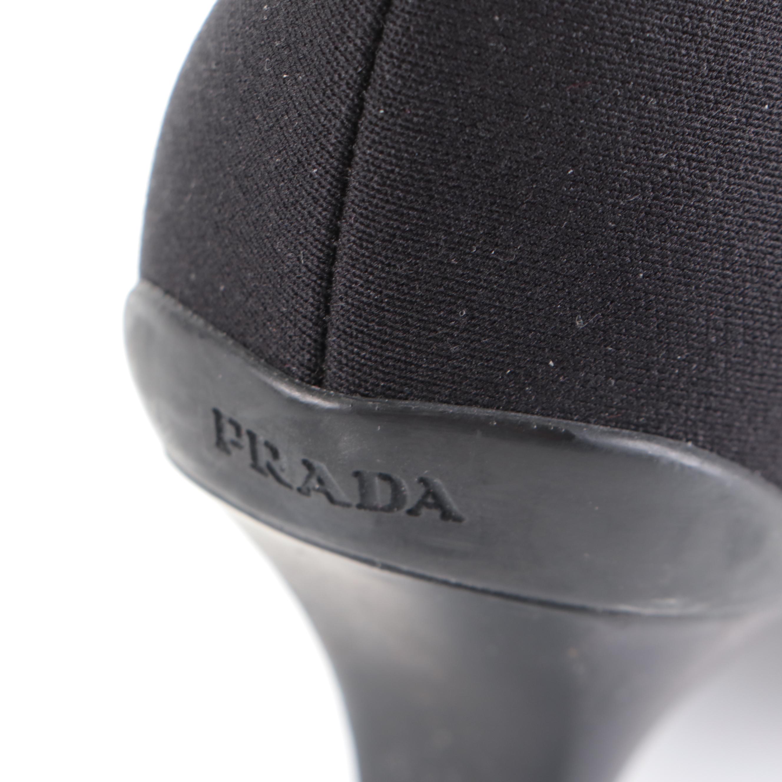 Prada Linea Rossa Snip Toe Ankle Booties in Black Nylon Twill