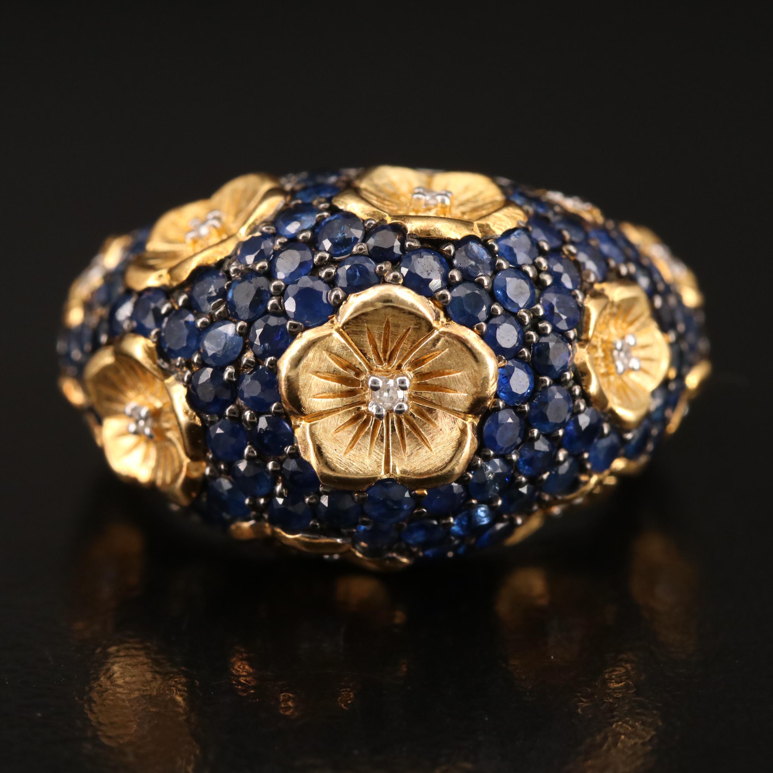 Steven Dweck Sterling Diamond and Pavé Sapphire Floral Ring