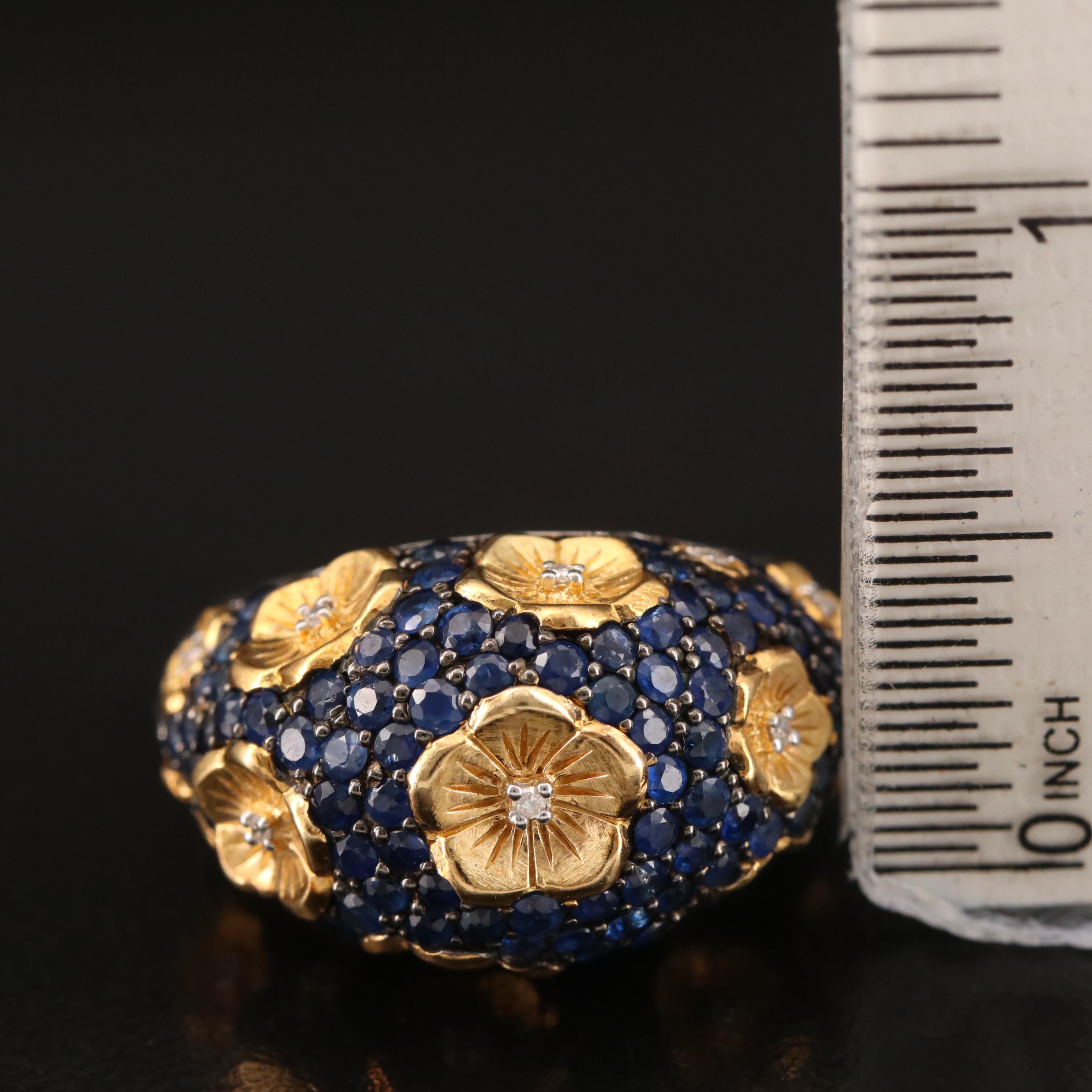 Steven Dweck Sterling Diamond and Pavé Sapphire Floral Ring