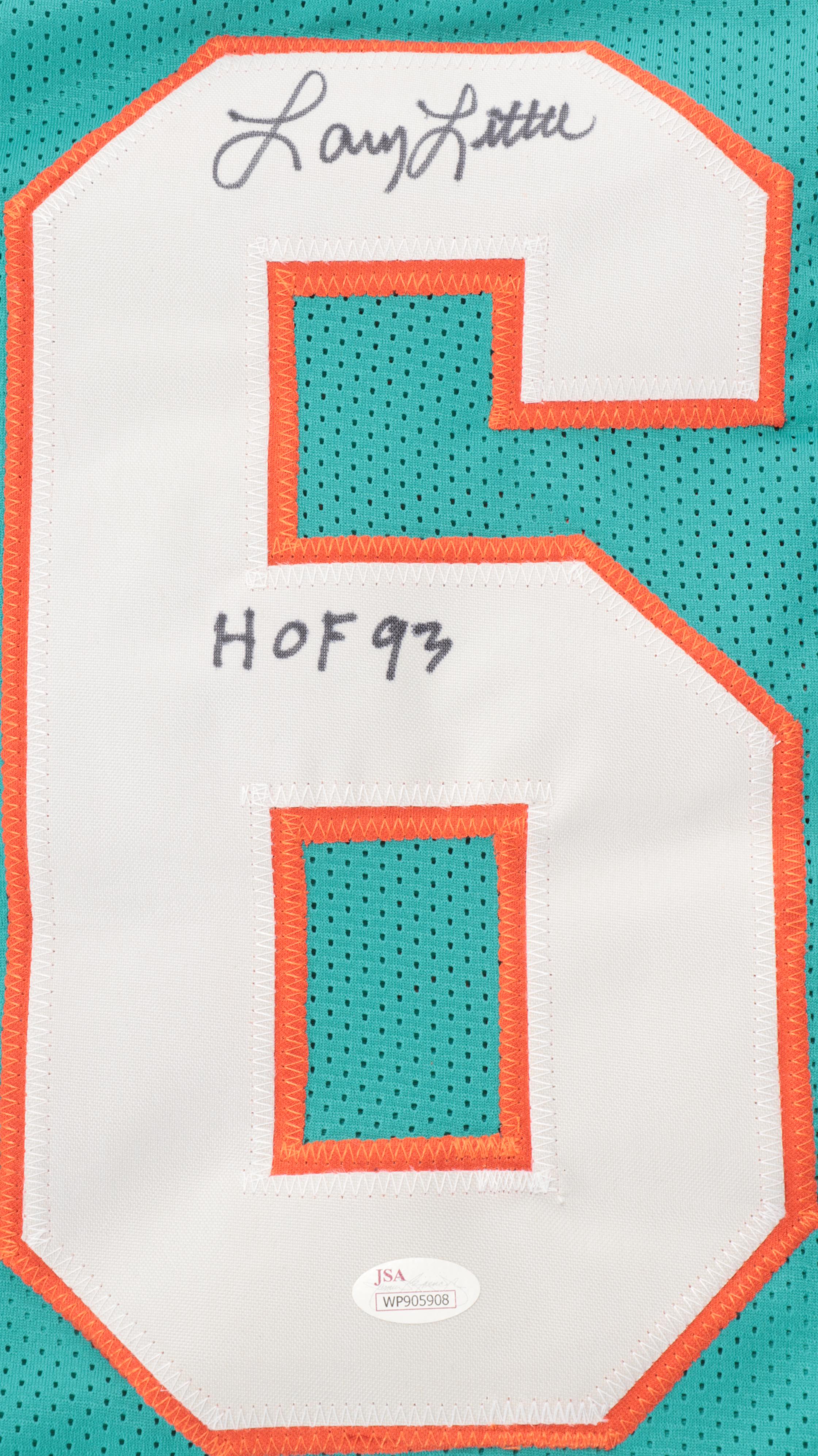 Larry Little Signed Miami Dolphins "Stats" NFL Replica Football Jersey, JSA COA