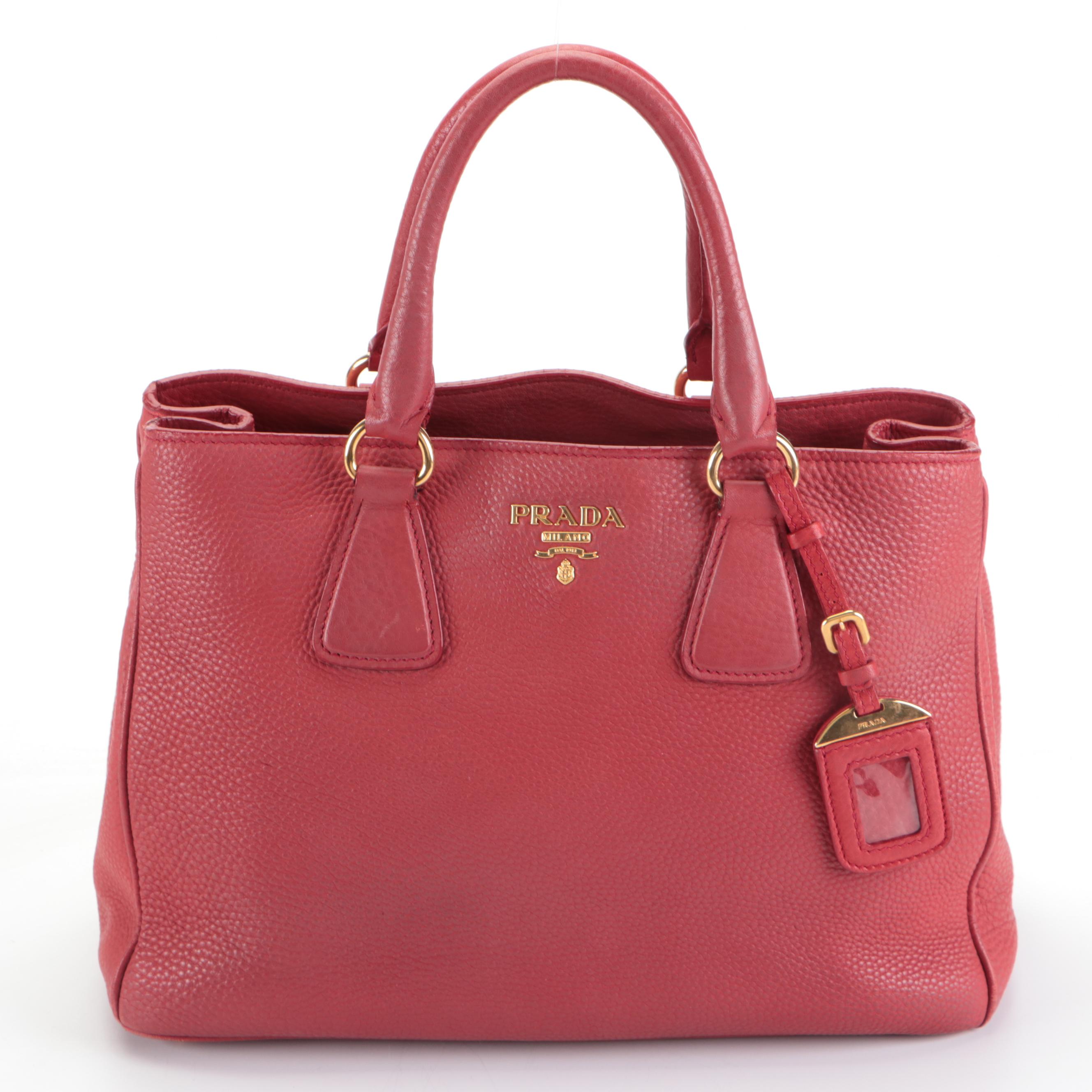 Prada Convertible Tote Bag in Rosso Vitello Daino Leather